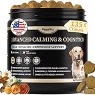 Advanced Calming Chews for Dogs-Brain & Composure Support with 7 Mushrooms, Ashwagandha, Omega-3 DHA & EPA, All Breeds & Sizes, Salmon Flavor, 135Ct