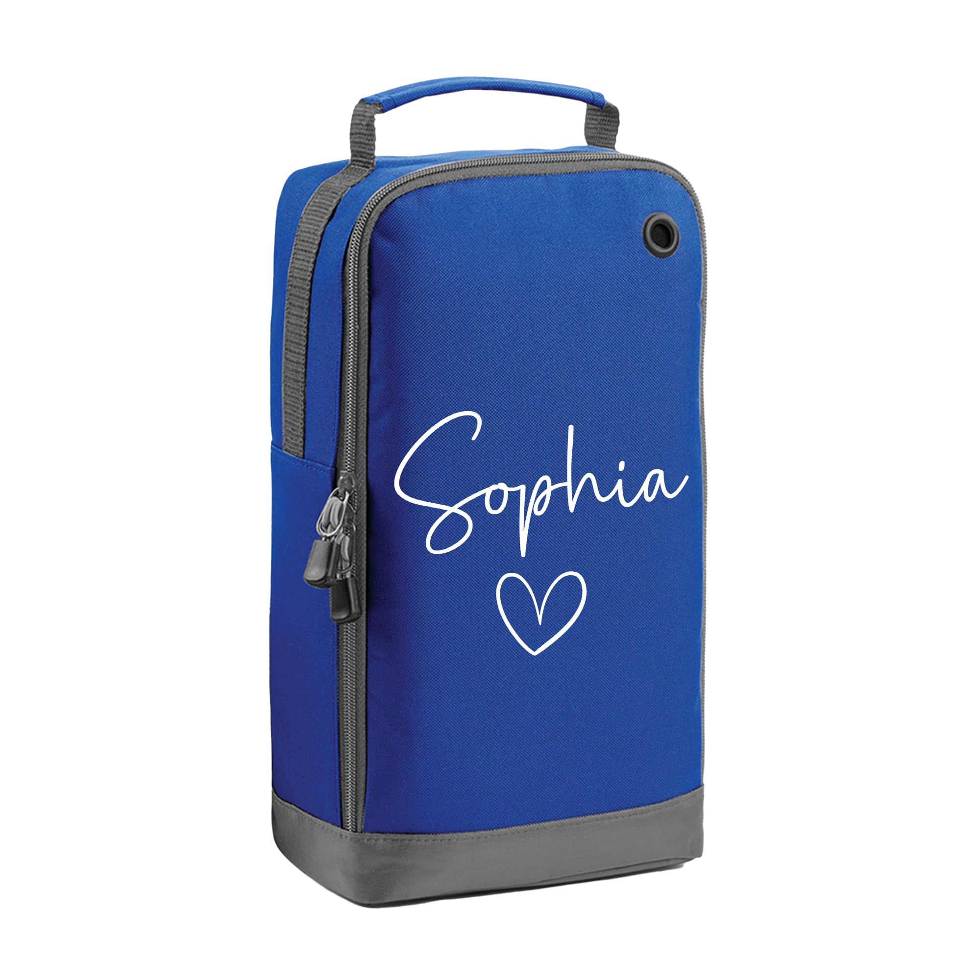 Personalised Kids Boot Bag with Custom Name - Name Heart Design - Blue Shoe Bag for PE & School — image 1