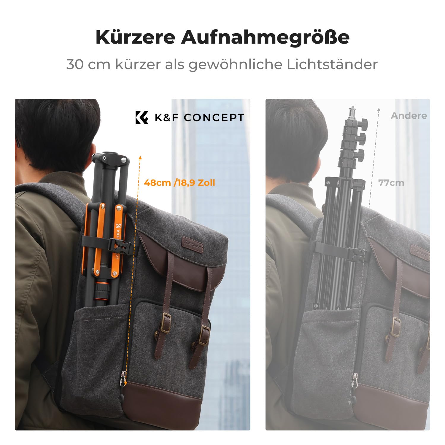 K&F CONCEPT 2M Falten Carbonfaser Fotografie Lichtstativ mit 1/4&3/8" Srew | Fotografie Leuchtständer, umkehrbar klappbar & tragbar, mit 1/4"&3/8" Schraube+Tragetasche, für Blitzlicht, Kamera, Softbox
