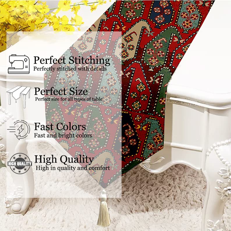 Image of STITCHNEST Floral Paisley Printed Poly Cotton Table Runner and Bed Runner (13 x 60 Inches with Tassel)