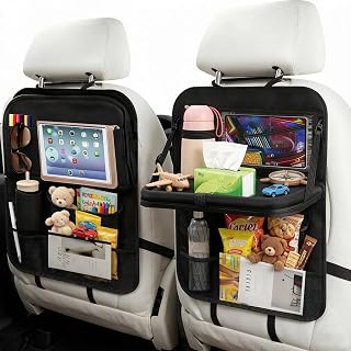 Auto Organizer Kinder, 2 Stück Rückenlehnenschutz Auto mit Klapptisch und Touchscreen-Tabletfach Multifunktional Autositz Organizer Wasserdicht Trittverhinderung Rücksitz Organizers für Kinder