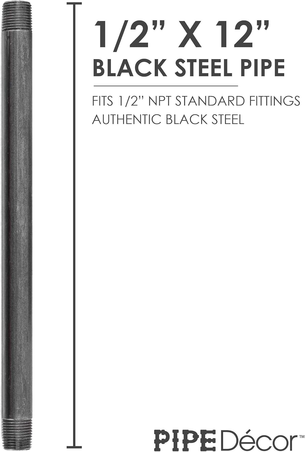 Gеt Pорulаr оƒƒеr PIPE DÉCOR 1/2” x 12” Malleable Cast Iron Pipe Nipple, Pre Cut Connectors, Industrial Steel Grey Fits Standard Half Inch Black Threaded Pipes Nipples and Fittings, Build Vintage DIY Furniture, 6 Pack