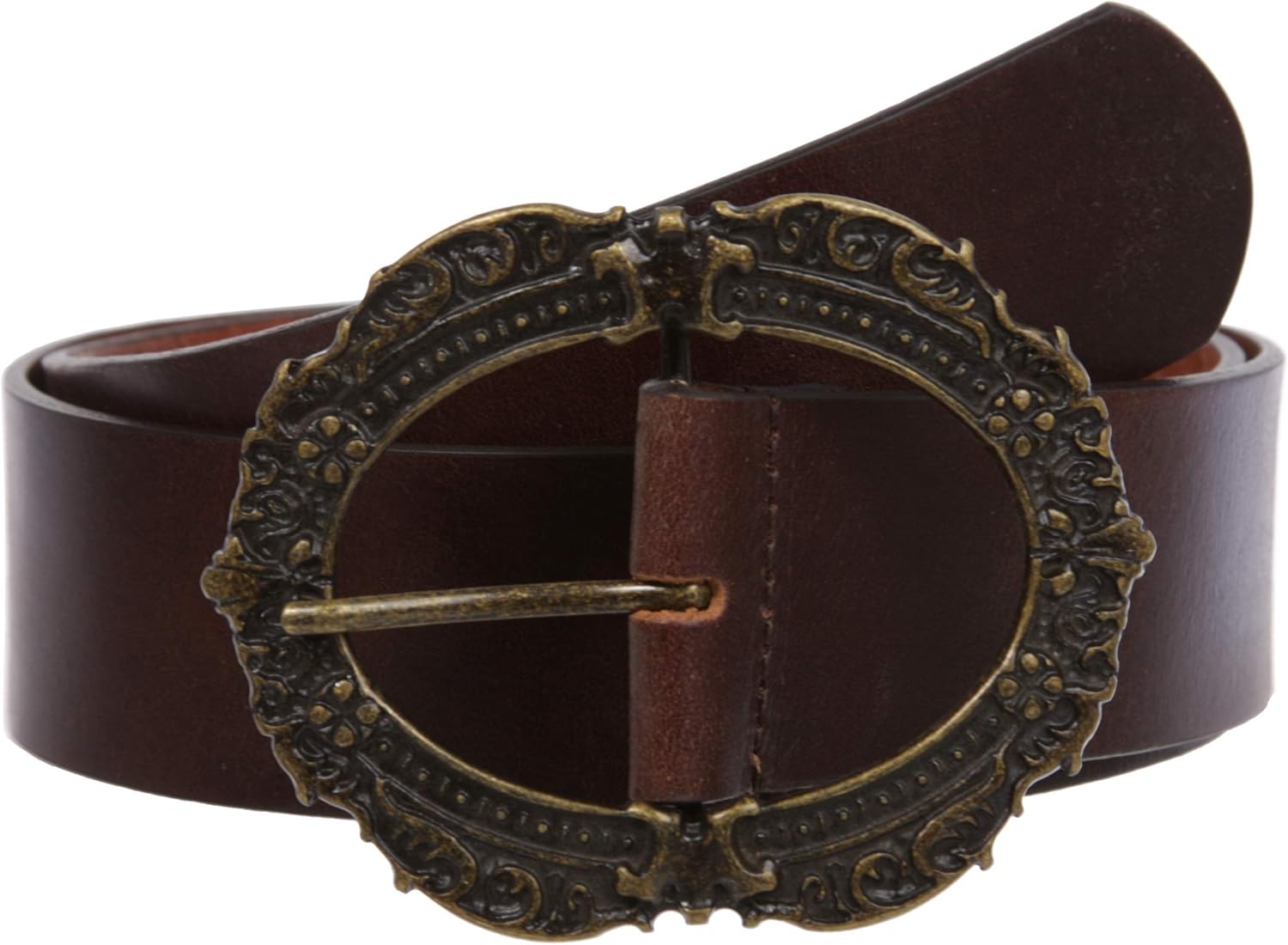 Women's 1 3/4" (45 mm) Wide High Waist Cow Leather Belt With Oval Engraving Brass Buckle