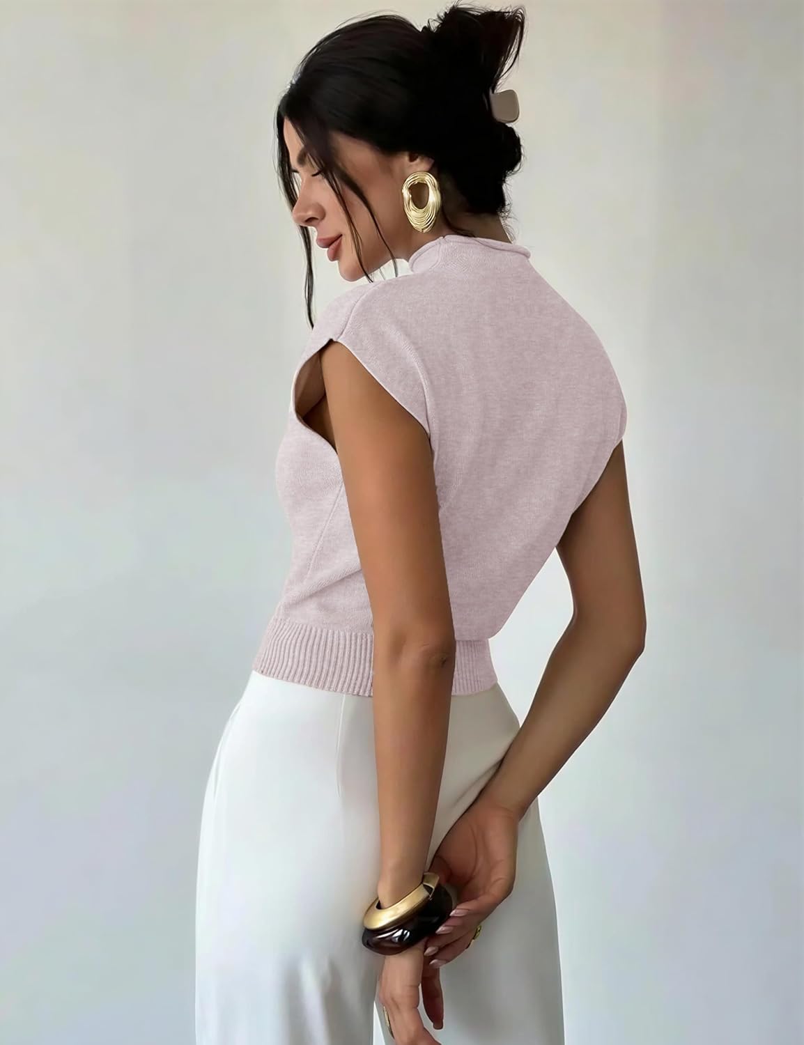 LaGracia Women's Mock Neck Sleeveless Sweater Vest Casual Cap Sleeve Summer Sweater Knit Pullover Tank Tops 2026 - Image 3