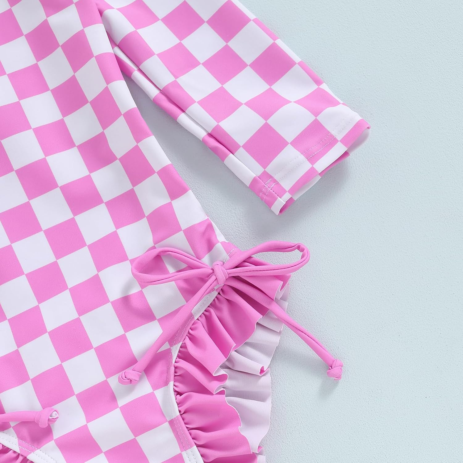 Yccutest Toddler Rash Guard One Piece Swimsuit Baby Girl Long Sleeve Ruffles Swimwear Zipper Bathing Suit Checkerboard Outfit