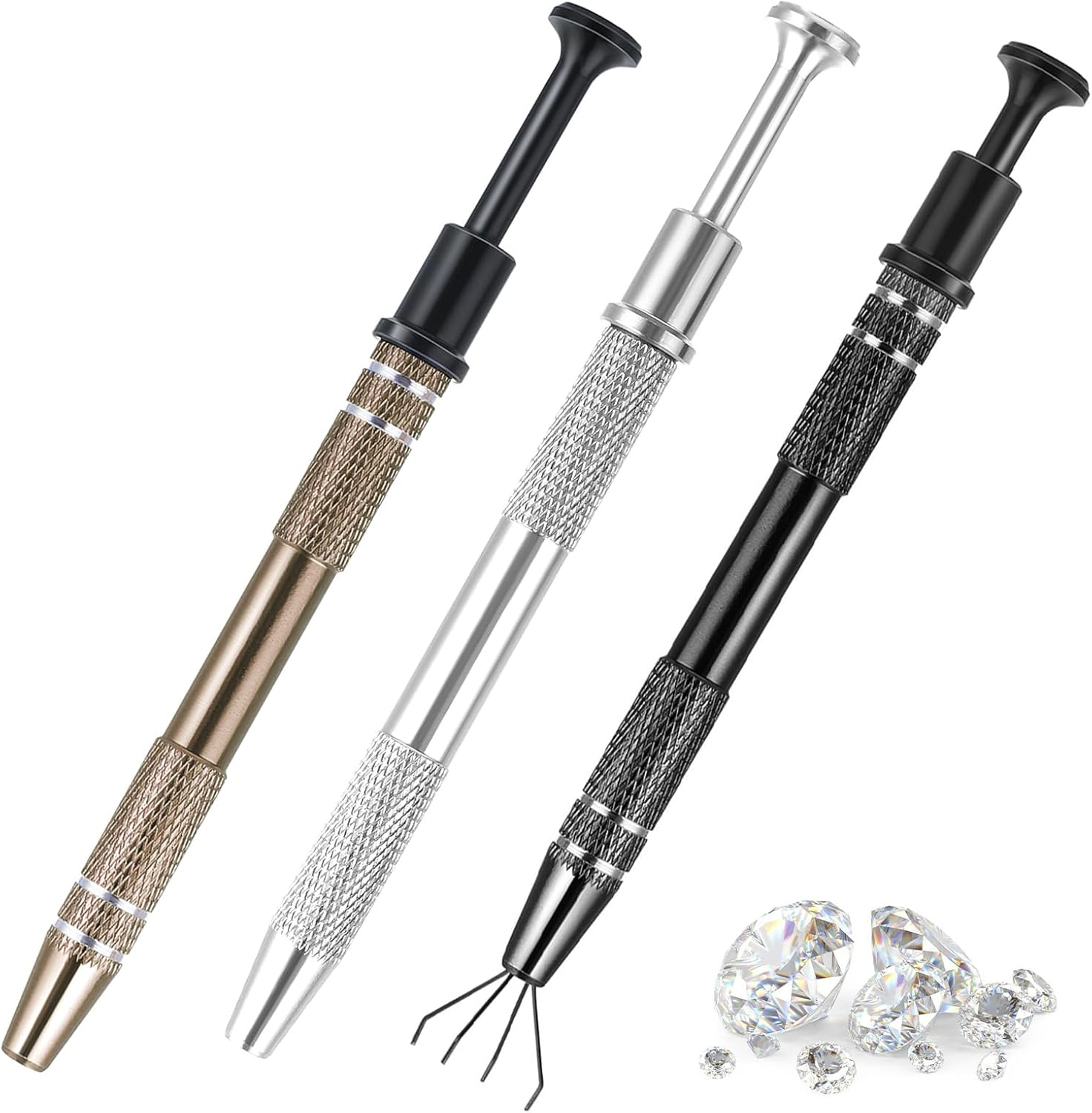 3Pcs Jewelry Grabber Tool, 5.9 Inch 4-Claw Stainless Steel Ball Grabber Piercing Set, Precision Jewelry Electronics Retrieval Tool (Black, Brown, and Silver)