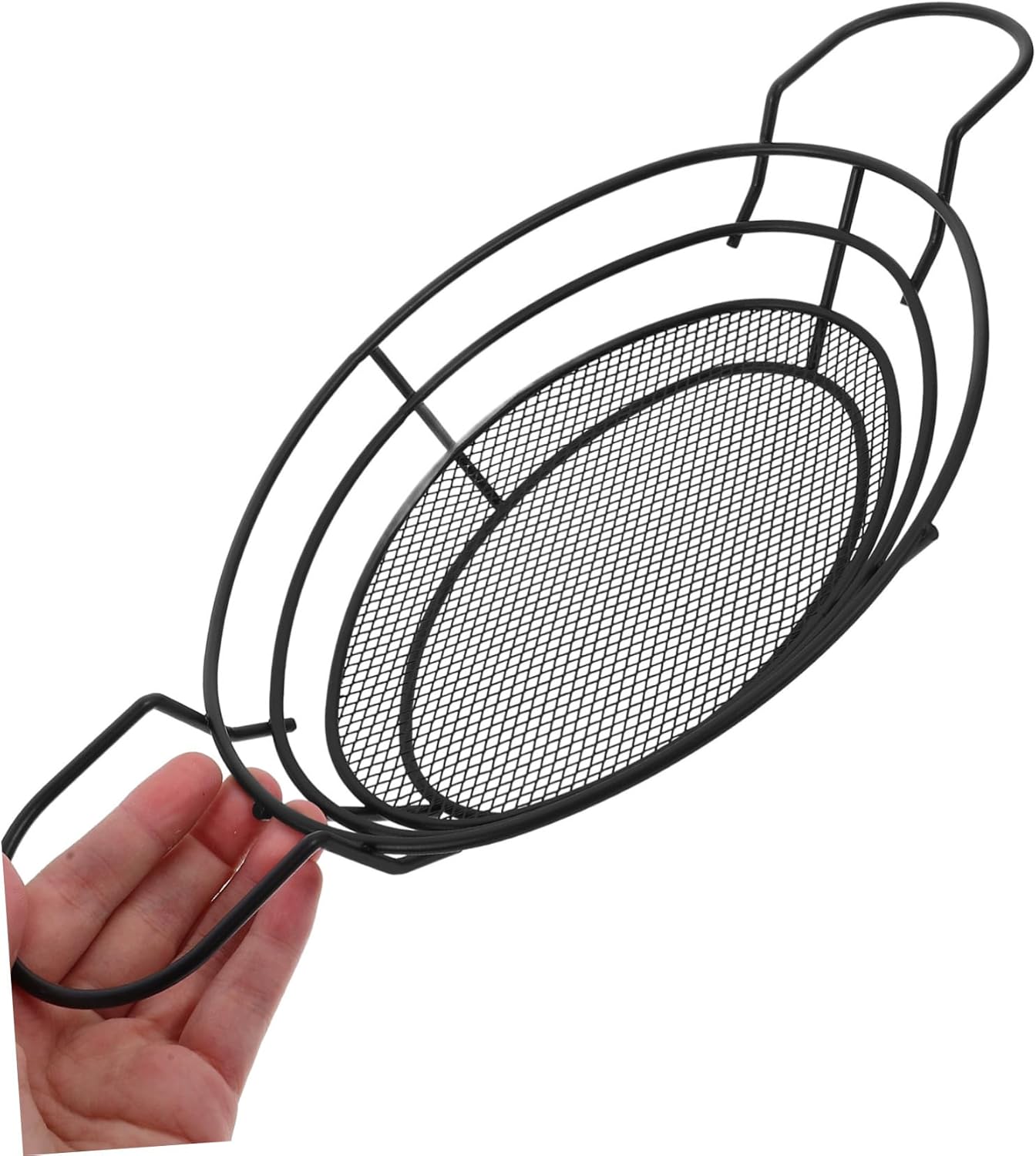 2 Pcs Wire Mesh Basket Keys Potato Fries Modern Countertop Kitchen Wire Produce Basket Fry Restaurant Supplies Baskets Grill Basket for Barbecue Stainless Steel Black