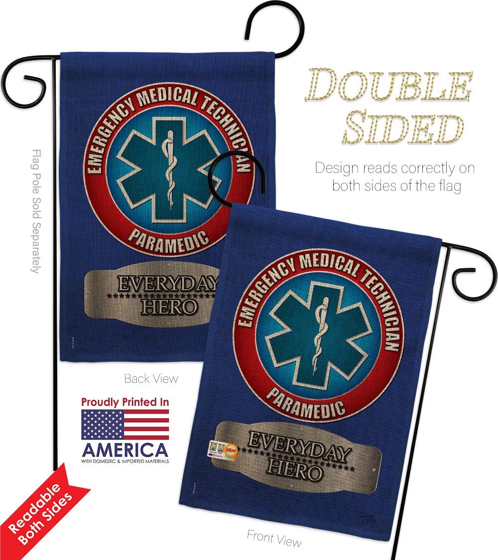EMT Burlap Garden Flag Armed Forces Paramedic EMS Nurse Emergency Medical Technician Supoort Small Decorative Gift Yard House Banner Double-Sided Made In USA 13 X 18.5