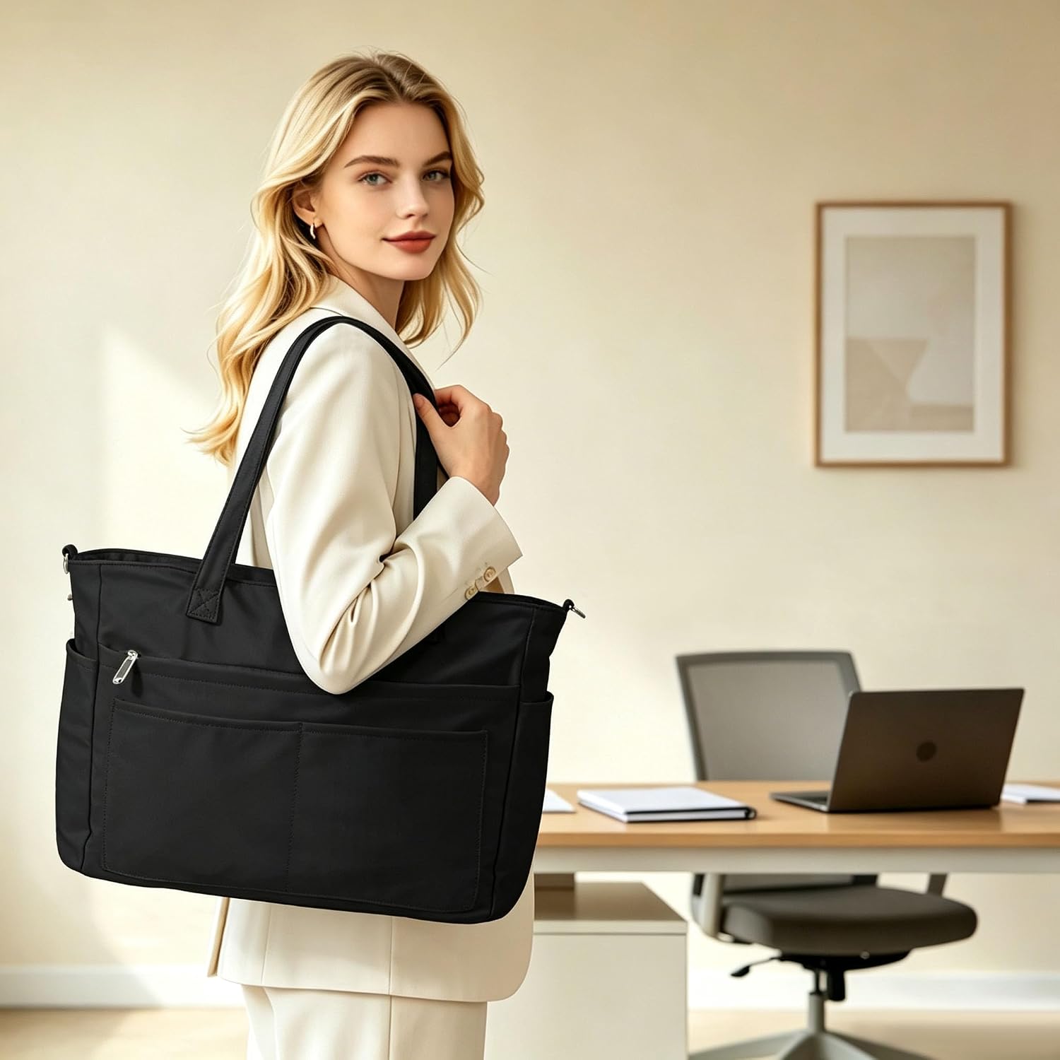 oscaurt Work Tote Bag for Women, 19 Pockets Laptop Tote, Large Teacher Tote