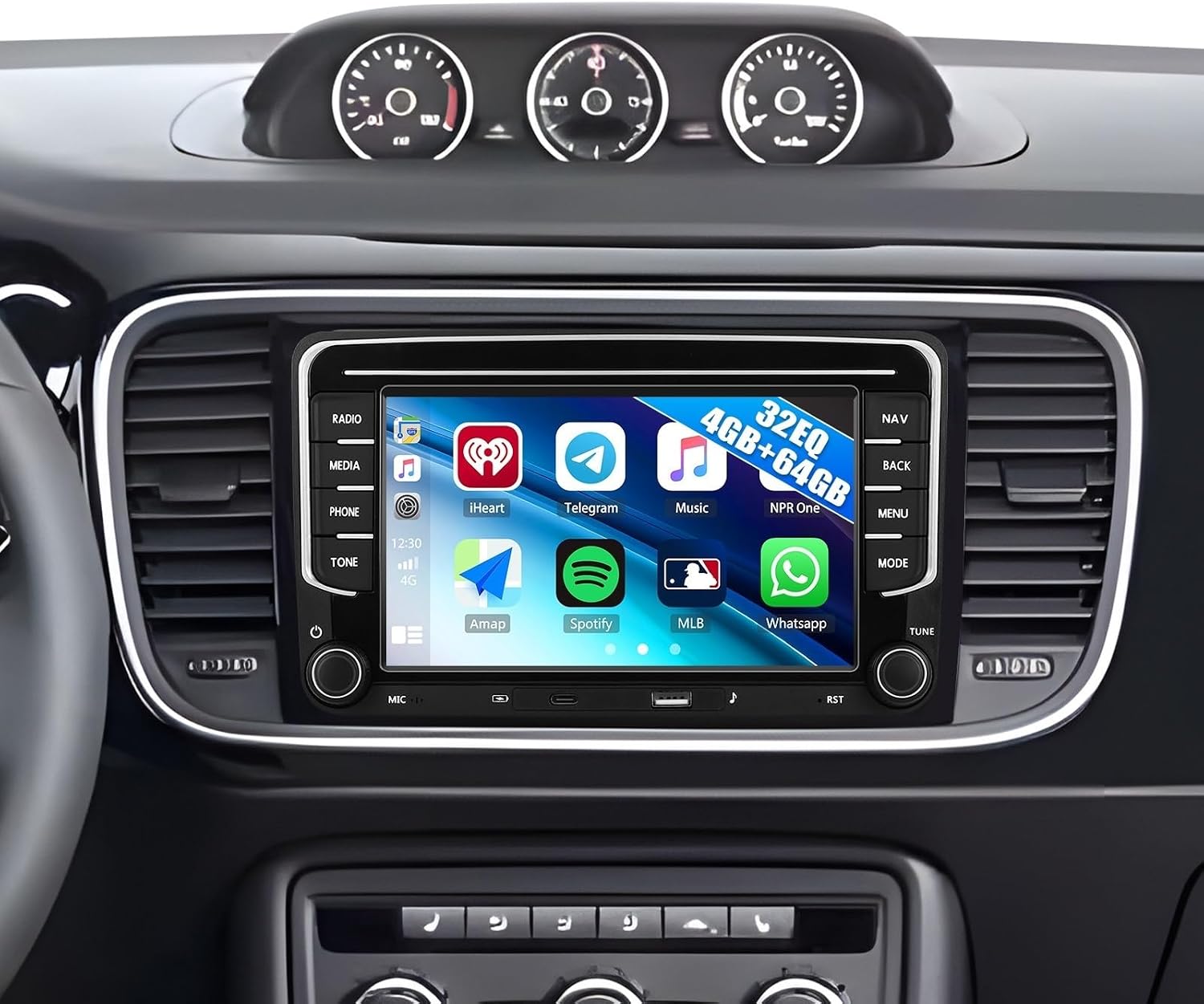 4G+64G Car Radio for Volkswagen VW Beetle 2012-2018 with Wireless Carplay Android Auto 7" HD Touch Screen Radio Android 15 Car Stereo with GPS 32EQ Bluetooth 5.0 FM RDS Type-C Backup Camera