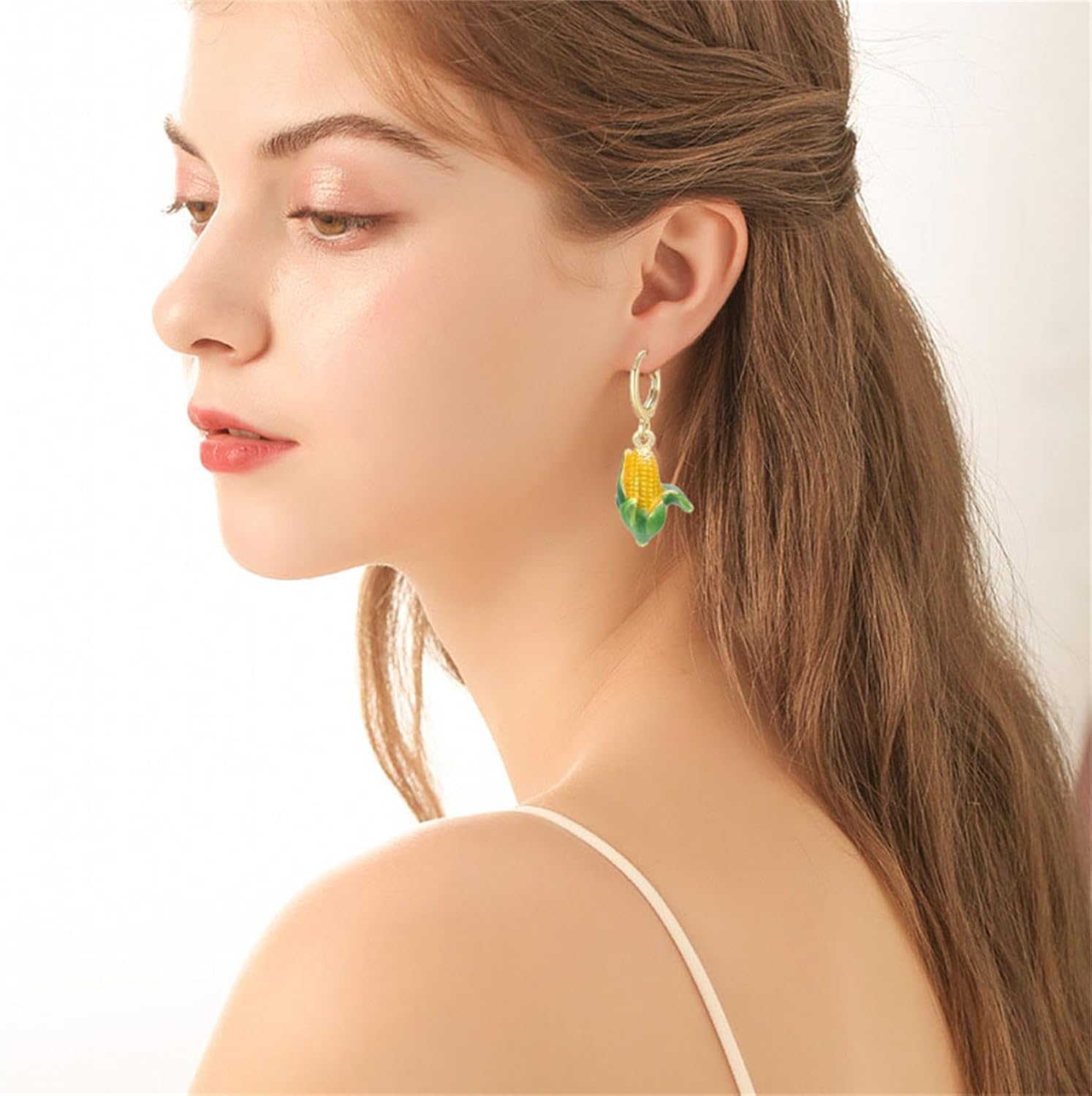 Dreuyet Corn Earrings Necklace Set for Women Thanksgiving 3D Yellow Corn Huggie Hoop Earrings and Necklace Cute Thanksgiving Halloween Holiday Jewelry
