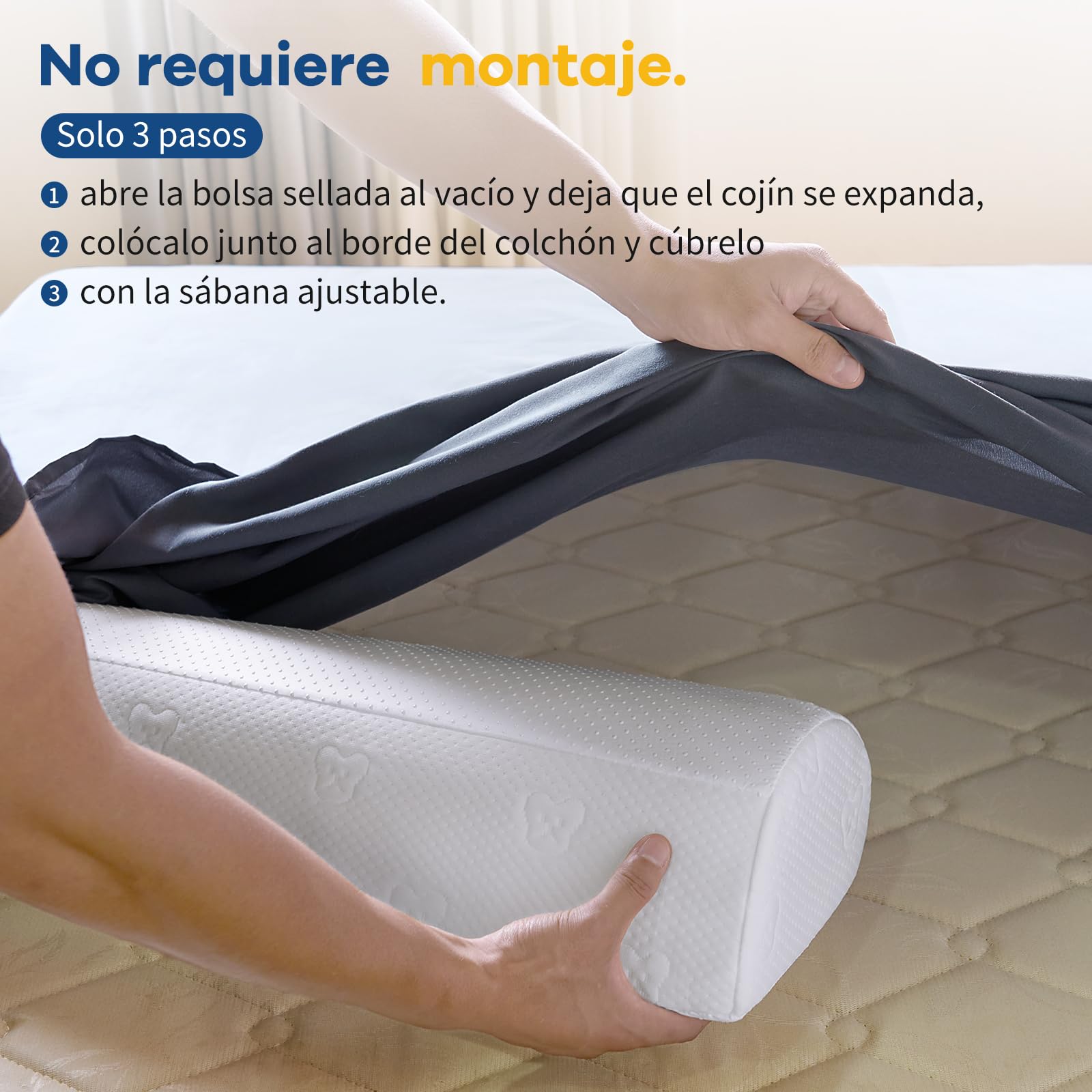 Barrera de Cama Infantil de Espuma Semicircular, Protector de Cama con Funda Extraíble y Lavable, Antideslizante para Camas Individual, Matrimonio, Queen y King, 132 × 18 × 12 cm, Pack de 2