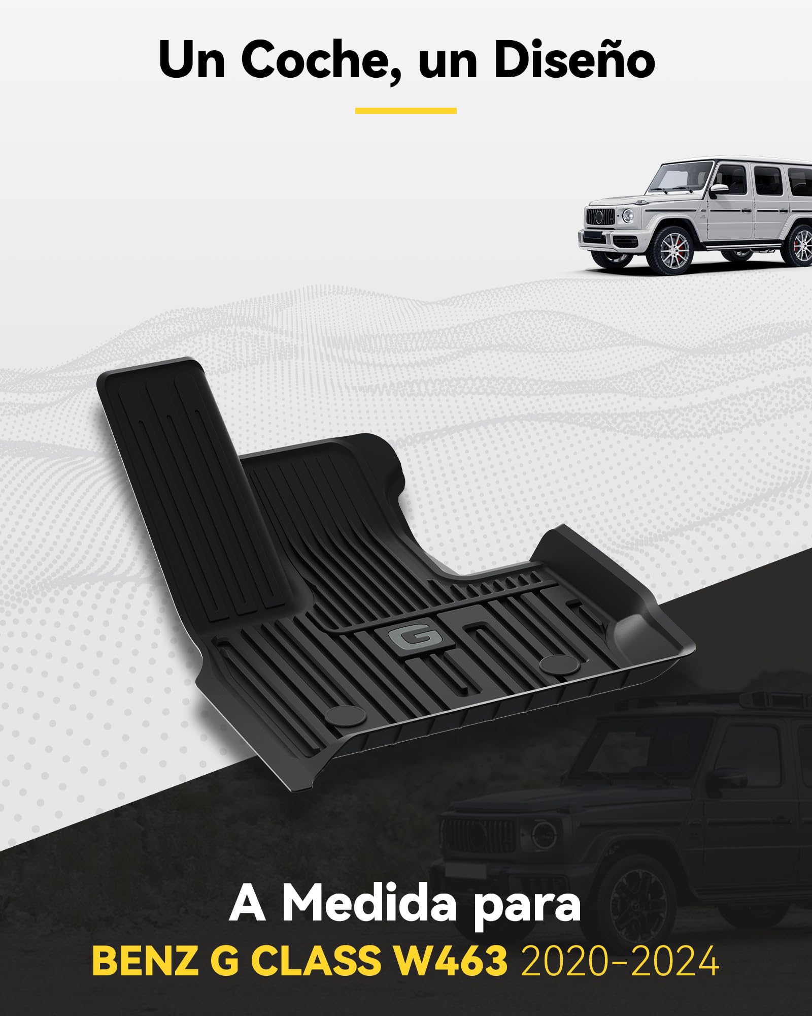 3W Alfombrillas de Coche para Mercedes Benz Clase G W463 2019-2024 2025, TPE Alfombrillas para Todo Tipo de Clima para Benz Clase G W463 la 1ª y 2ª Fila Juego Completo, Admite Perros, Accesorios