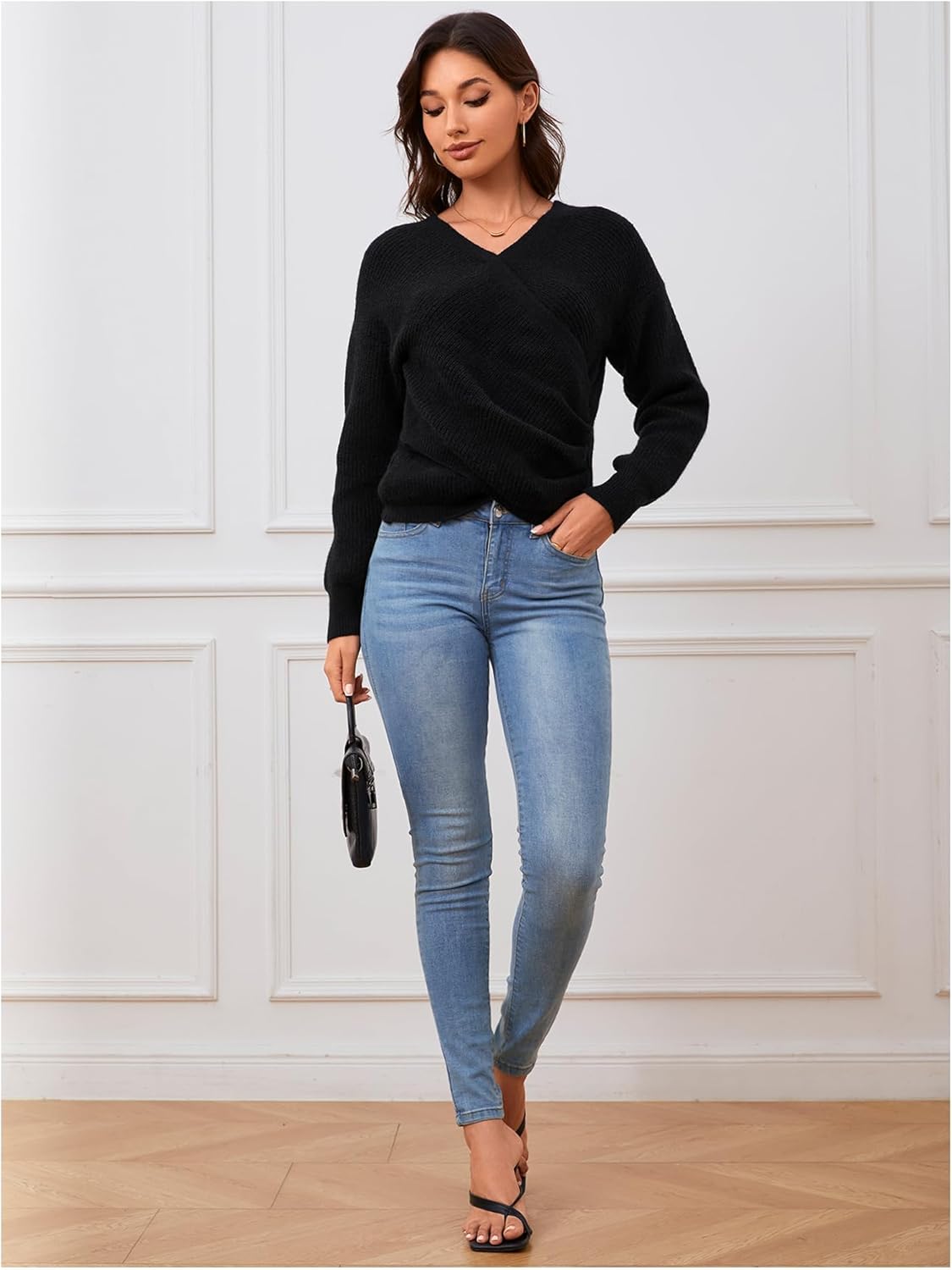 Verdusa Women's Fall Sweaters Wrap Long Sleeve Knit Cozy Sweater V Neck Airport Outfits - Image 6