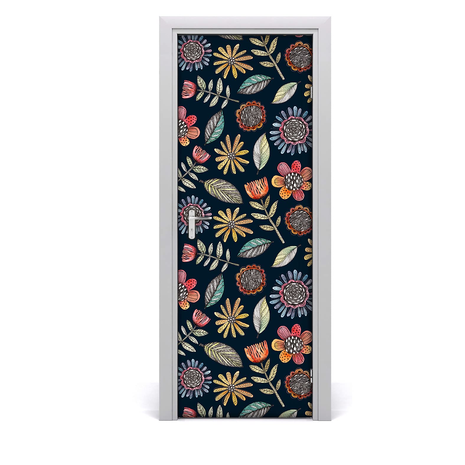 Revêtement étanche pour masquer les défauts d'une porte, motif floral 77x200cm