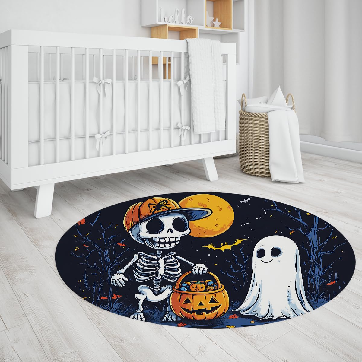 Motyw Halloween 140 cm okrągłe dywaniki szkielet duch dynia księżyc nietoperze Design dywan z krótkim włosiem do pokoju zabaw balkon pokój gier