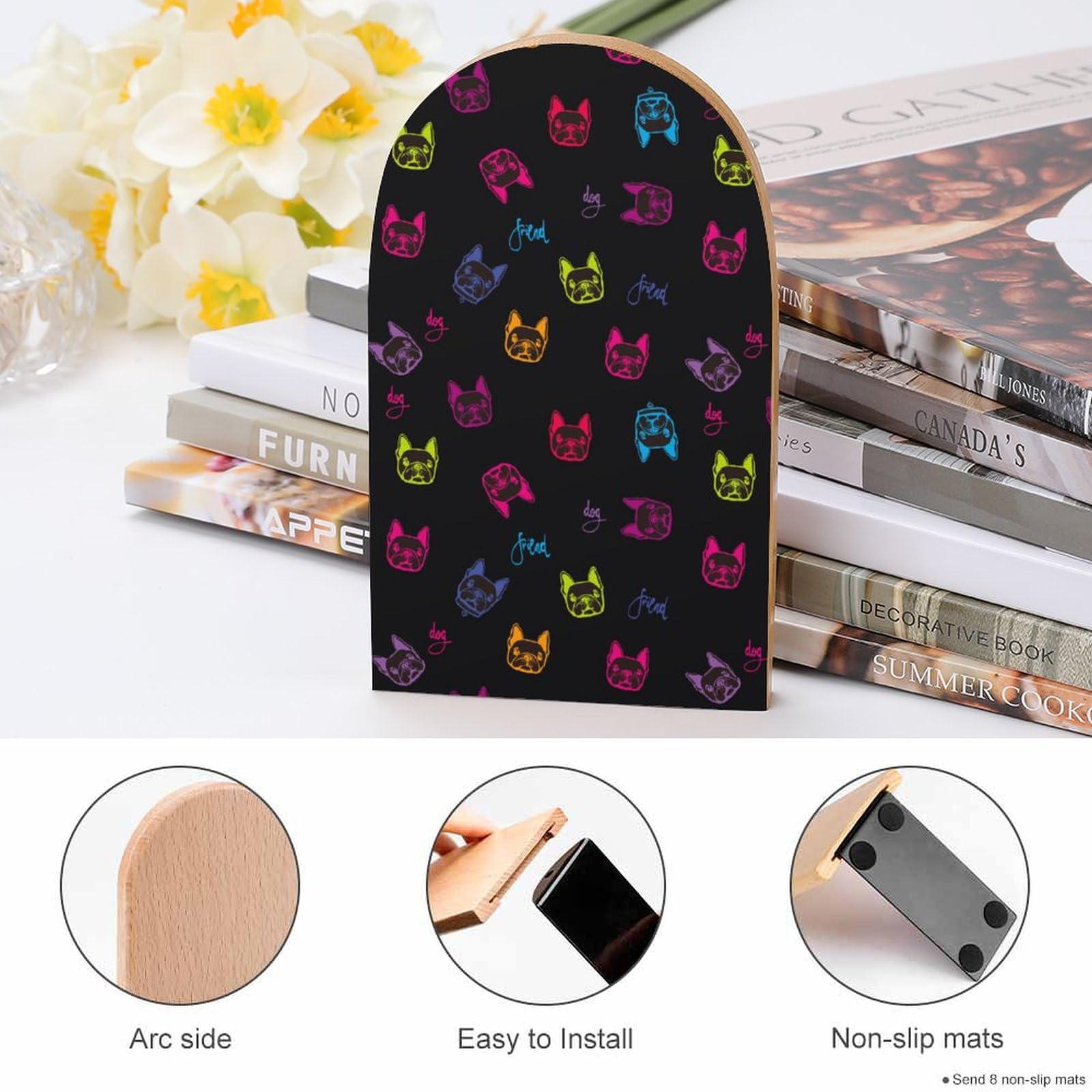 Amazon.co.jp: 変な顔のフレンチ ブルドッグ ブックエンド木製本立て