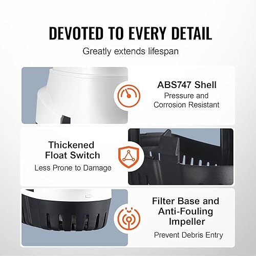 Miniatura 6 de VEVOR Bomba sumergible, 750 GPH 12 V eléctrica con interruptor de flotador, salida de 0.7 pulgadas, bomba de sentina marina para barcos, estanques,