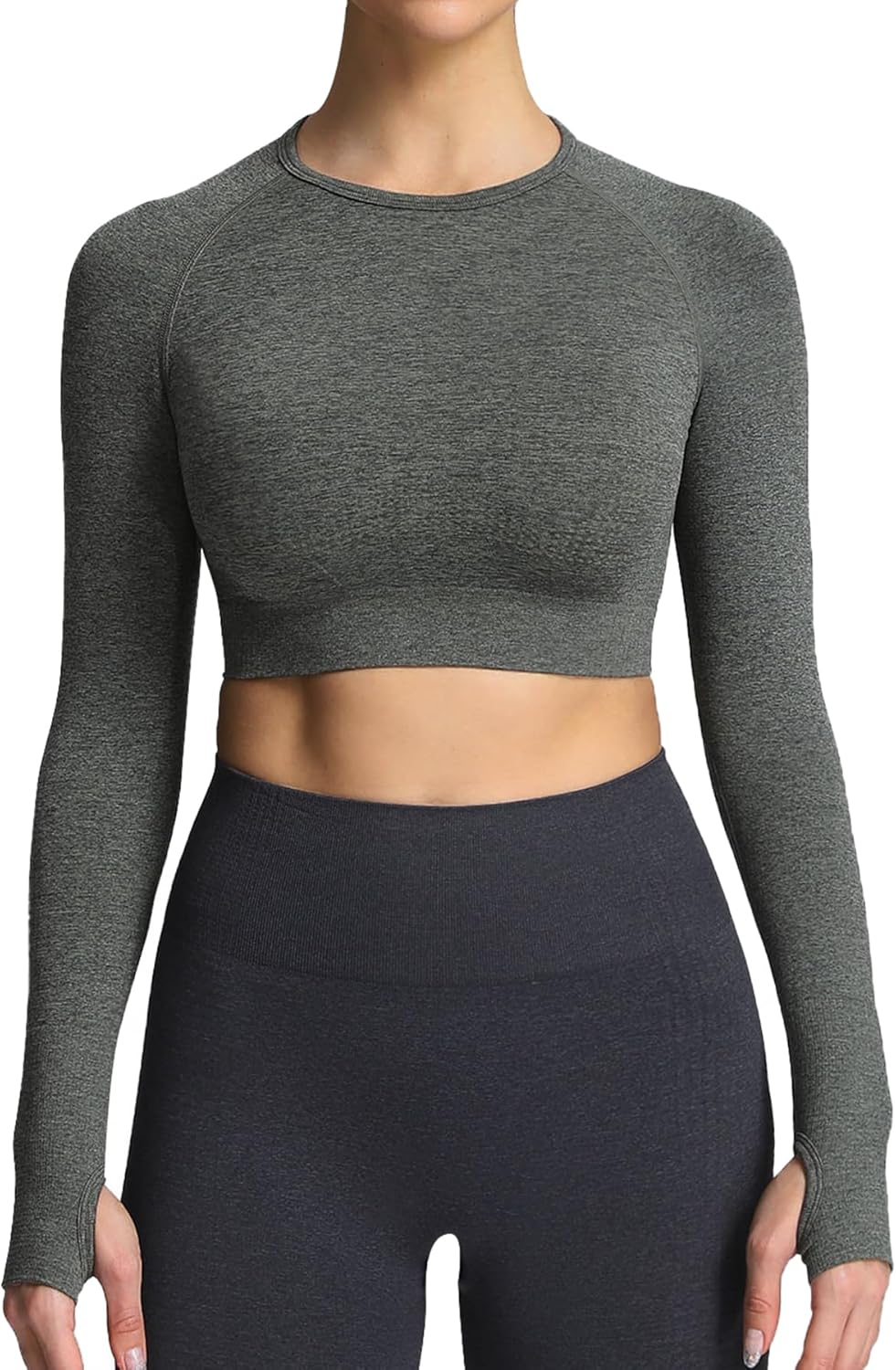 Aoxjox Long Sleeve Crop Tops for Women Workout Seamless Cropped T Shirt Top
