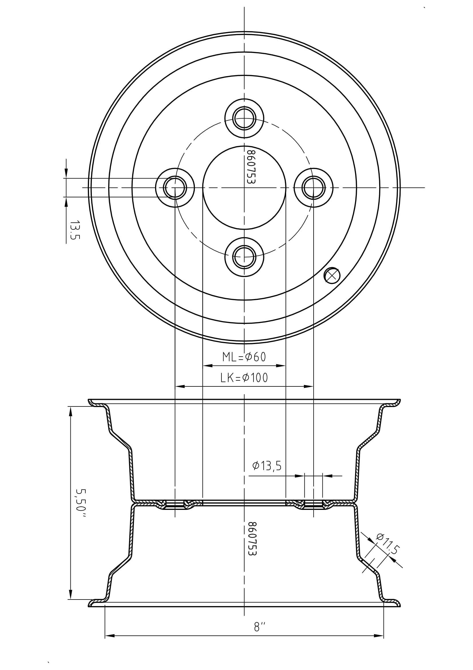DKS Komplettrad 16x6.50-8, 4PR, Kenda K357 AS, LK: 4/60/100, ET0, Stahl, für Land- und Forstwirtschaftsfahrzeuge