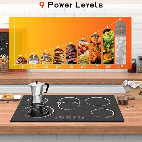 Miniatura 5 de Estufa eléctrica de 30 pulgadas, 5 quemadores, estufa eléctrica de 8400 W de 30 pulgadas, estufa de cerámica integrada con control táctil,