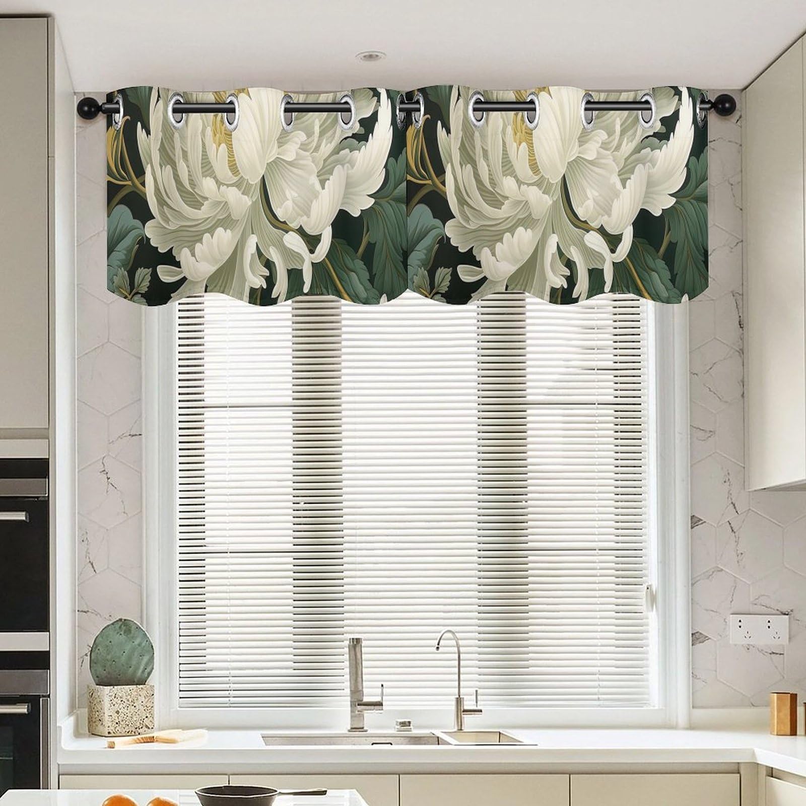 Cortinas cortas Honshu de estilo tradicional chino con flores y petirrojos para cocina, 2 uds