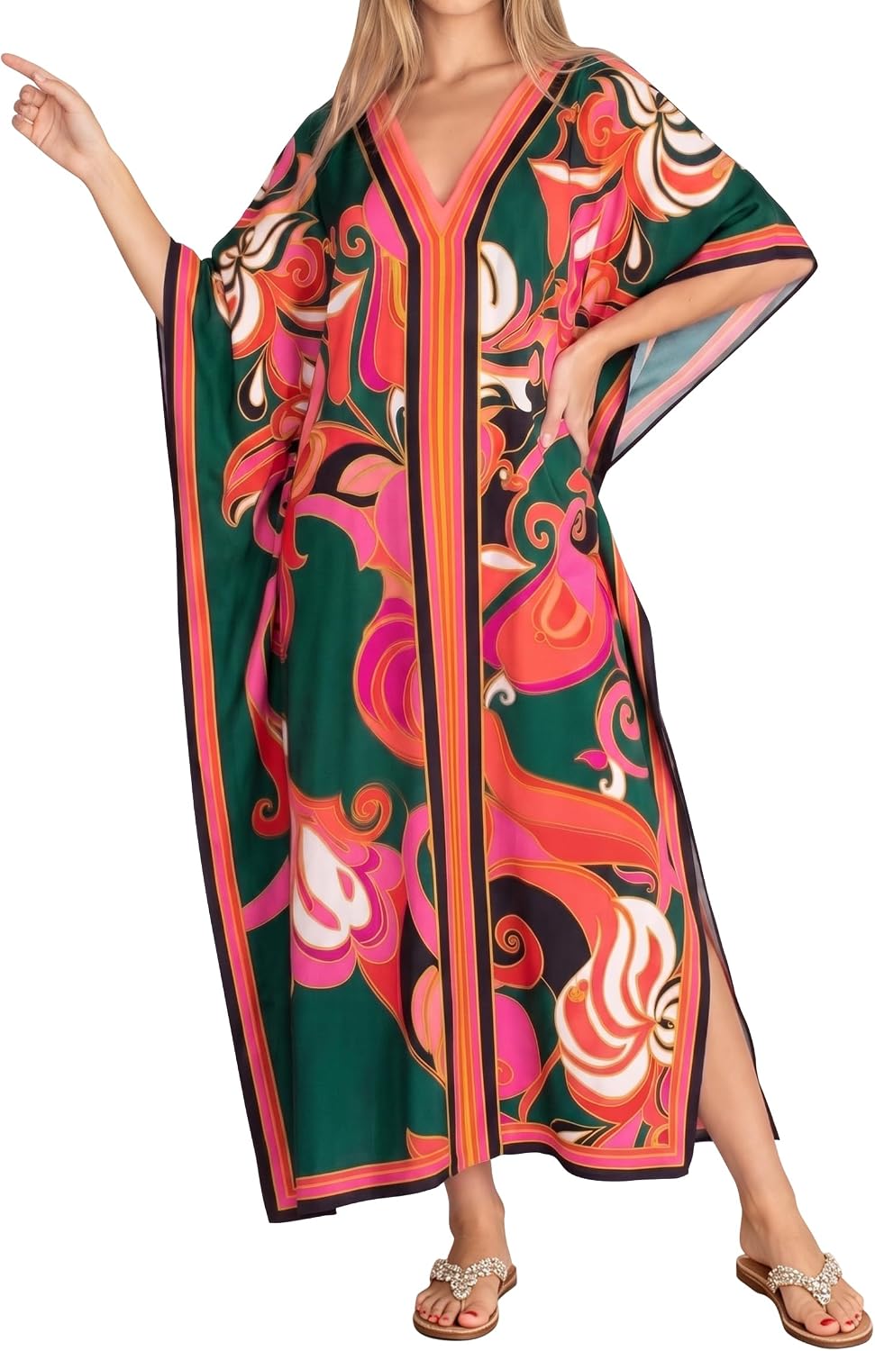 Caftans for Women Batwing Sleeve Kaftan Dresses V Neck Beach Cover Up