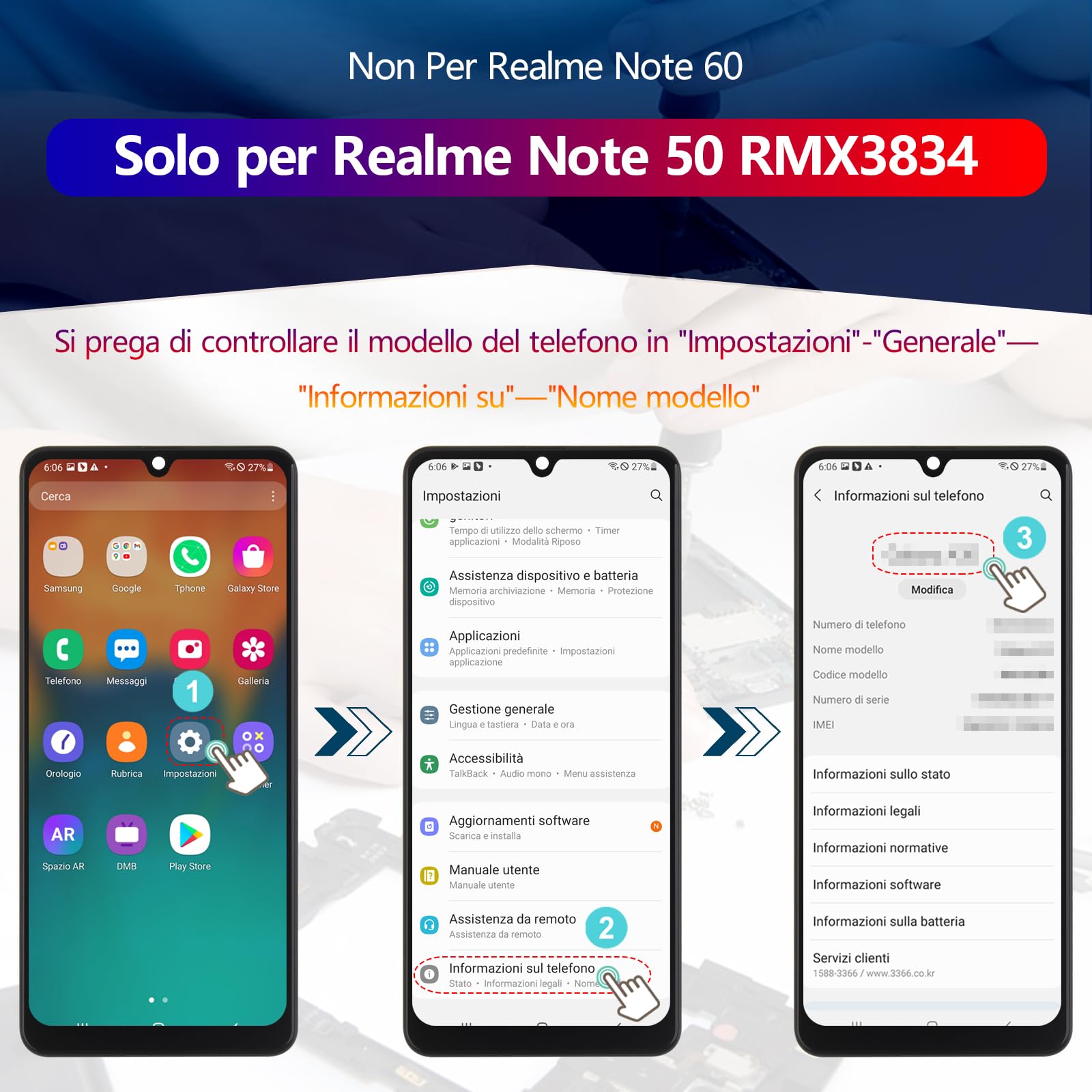 RongZy LCD Display per Realme Note 50 RMX3834 Schermo LCD per Realme Note 50 Touch Screen Assemblea Sostituzione di Vetro Digitalizzatore con Strumenti(6.74", Nero con Cornice)