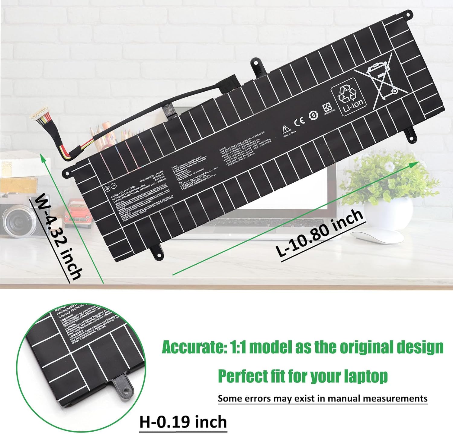C41N2004 Laptop Battery Replacement for Asus ZenBook Duo 14 UX482E UX482EA UX482EAR UX482EG UX482EGR Series Notebook 0B200-03790000 15.4V 70Wh 4550mAh