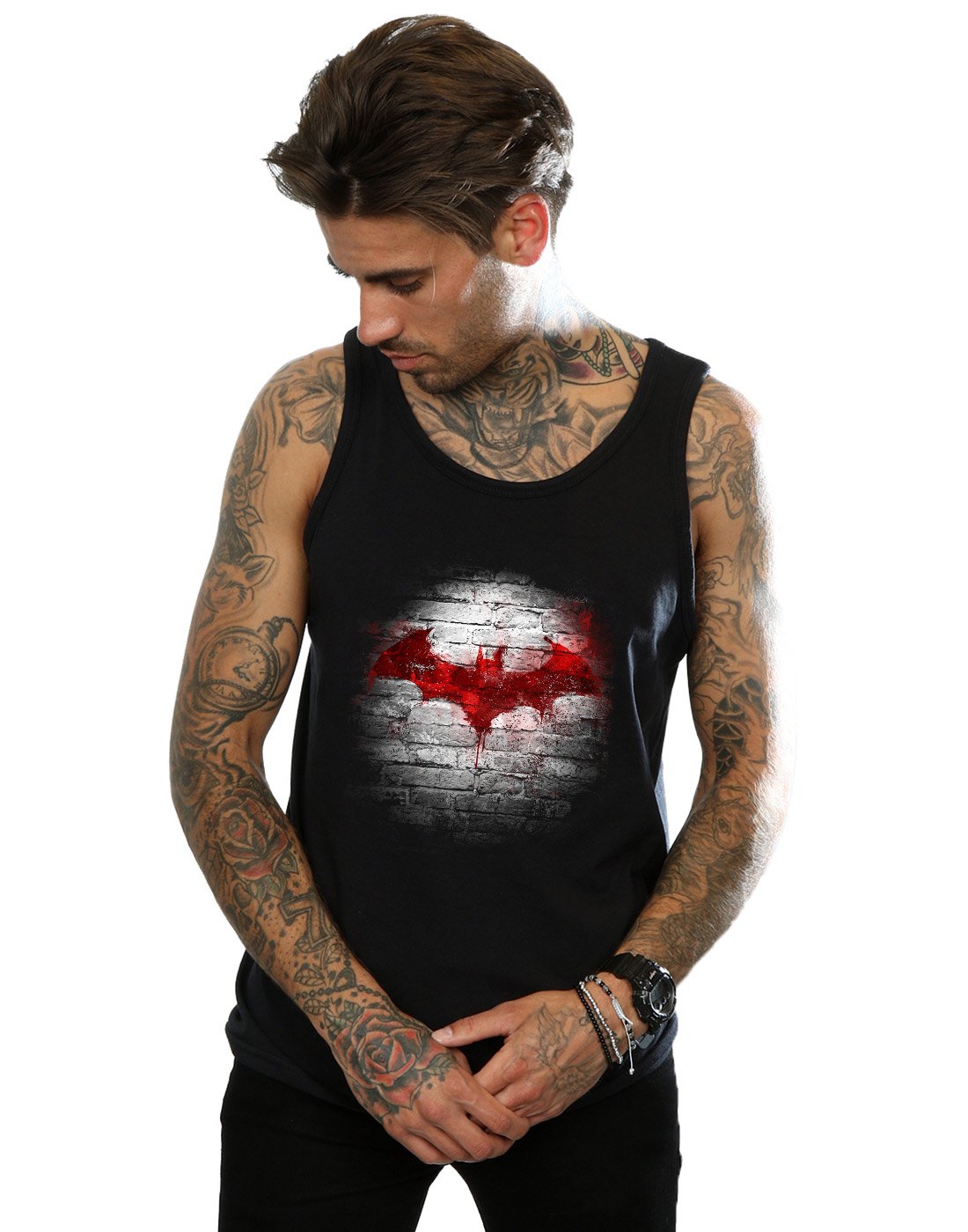 Absolute Cult Men's Black Dc Comics Batman Logo Wall Vest X-Large