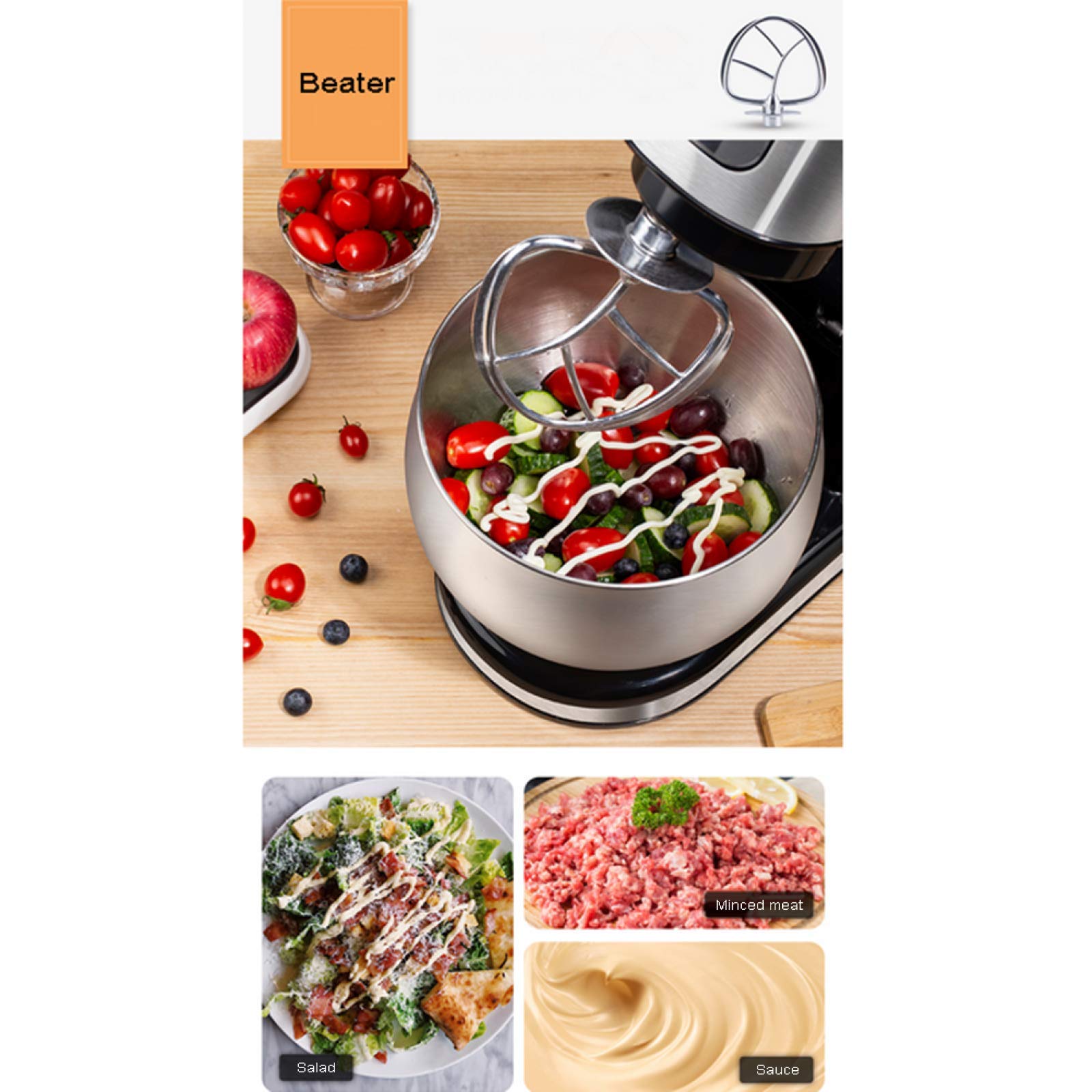 Impastatrice planetaria, planetaria da 6,5 l, 1500 W, 6 velocità, con gancio per impastare, frusta e sbattitore, ciotola per mescolare e tritatutto, impastatrice elettrica da cucina, nera
