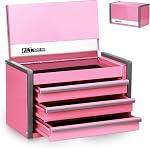 P.I.T. Mini Tool Box W22cm x D12cm, Portable 3 Drawer Steel Stackable Toolbox with Magnetic Tab Locking, White Micro Top Chest with Liner for Tools Storage and Organizers, Home DIY