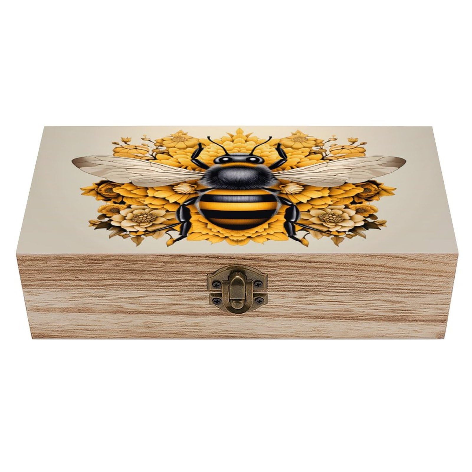 asbwuo Bee And Sunflower Vintage Wooden Keepsake Box