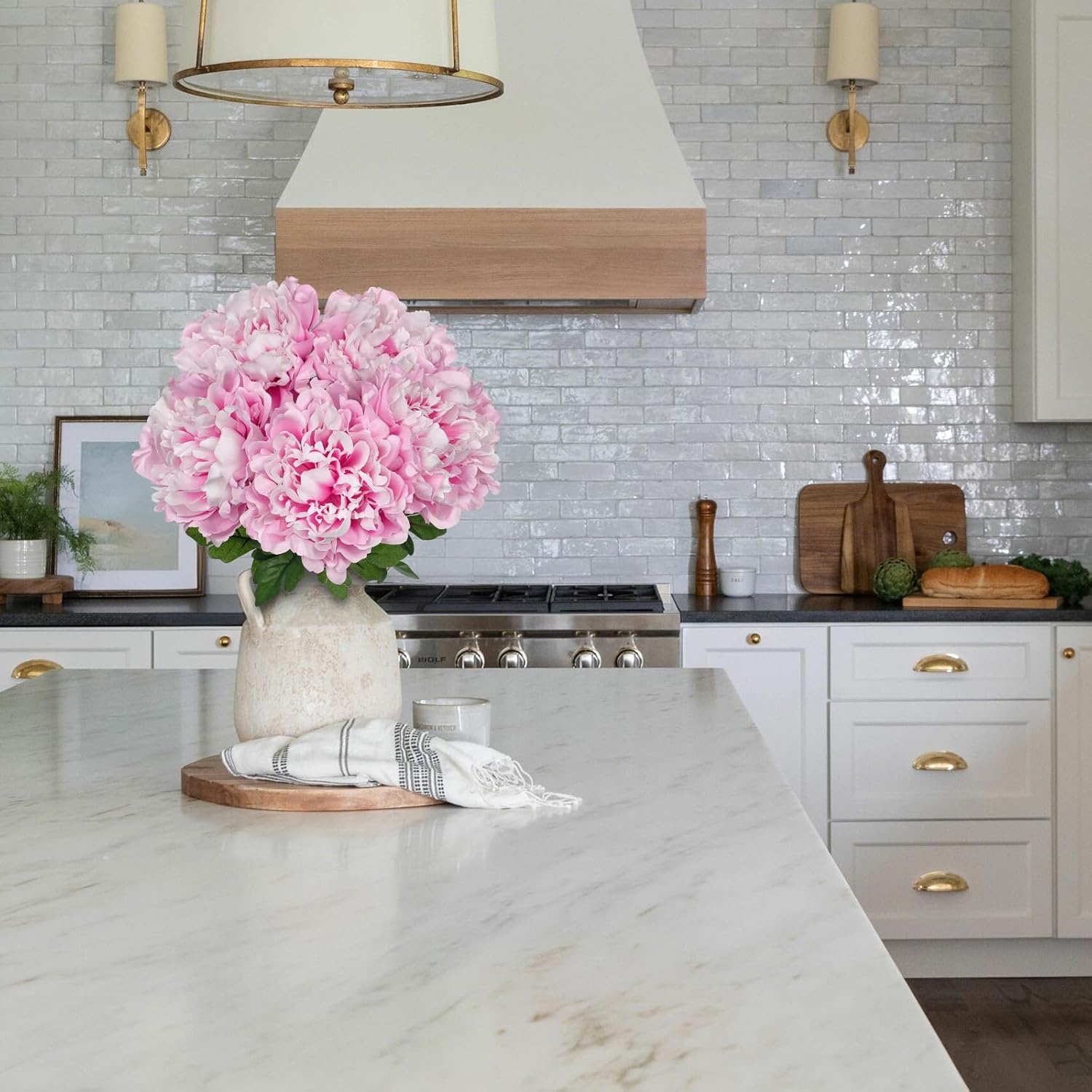 Briful Artificial Peony Flowers Bouquet 15.7" Faux Pink Silk Peonies Floral Arrangement Fake Flowers for Home Office Wedding Party Table Centerpiece Decor - Image 3