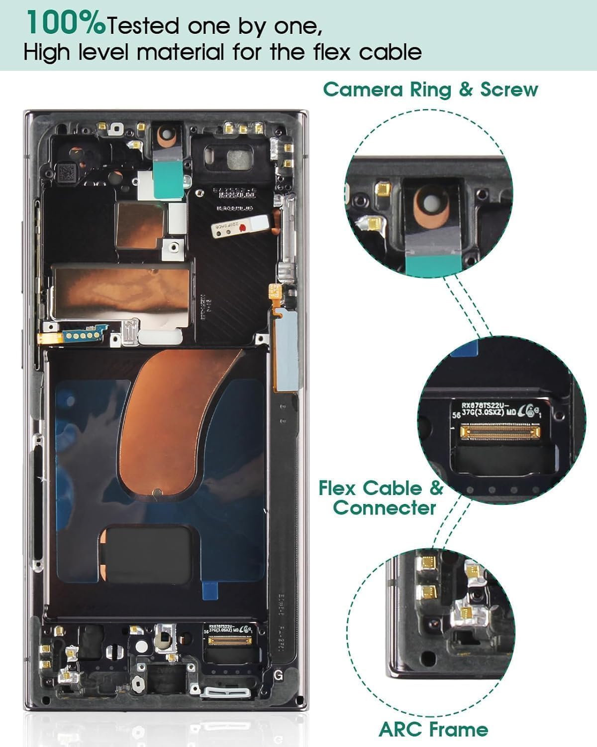 SRJTEK (version US) TFT pour Samsung Galaxy S23 Ultra 5G Écran LCD de remplacement pour Galaxy S23 Ultra SM-S918U Ensemble d'écran tactile digitaliseur de réparation avec cadre (Noir, sans empreinte