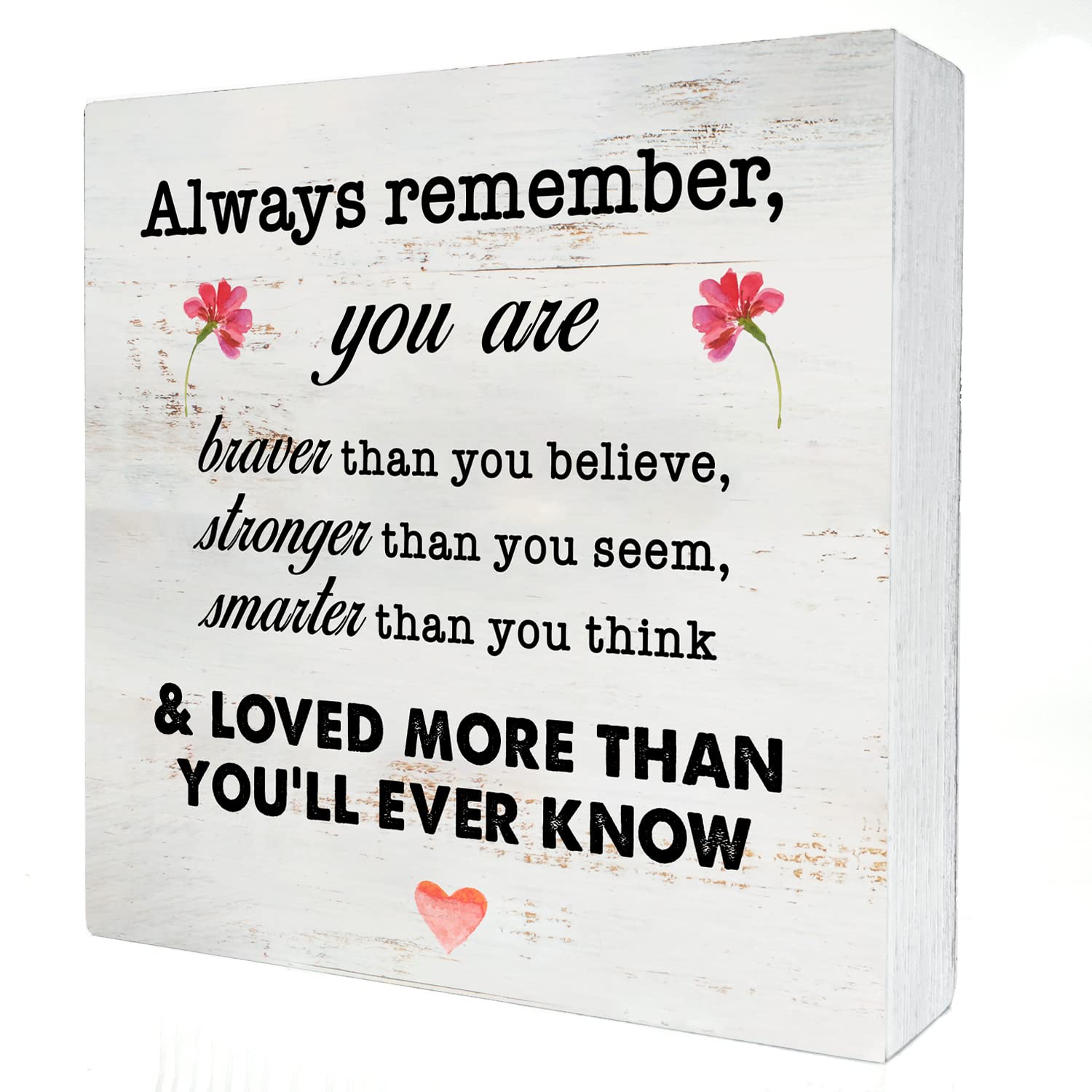 Always Remember You are Braver Wood Box Sign Home Decor Rustic Inspirational Quote Wooden Box Sign Block Plaque for Wall Tabletop Desk Home Office Decoration 5" x 5"