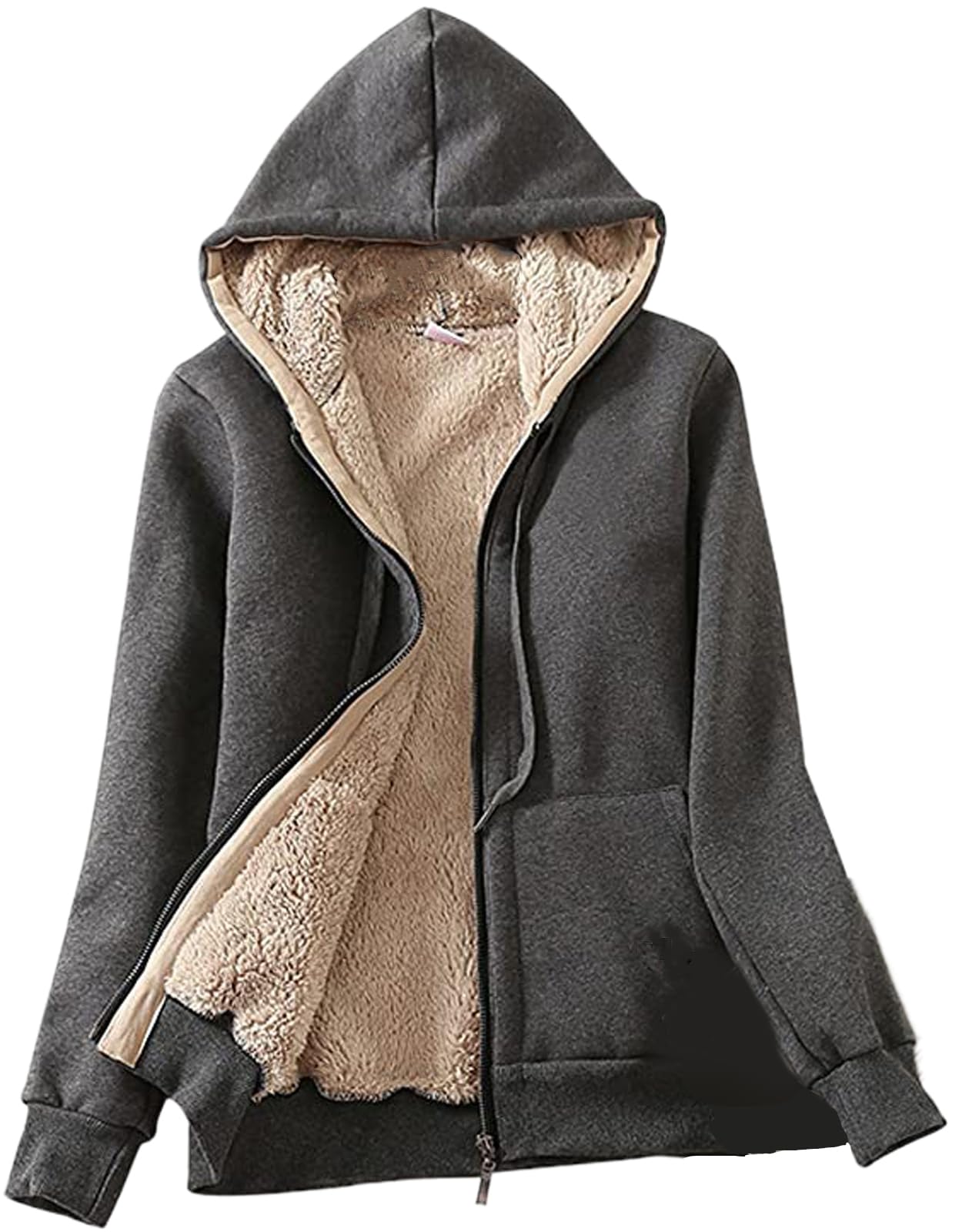FOURSTEEDS Women's Solid Hooed Hoodies Thick Wool Lining Warm Winter Jacket Coats