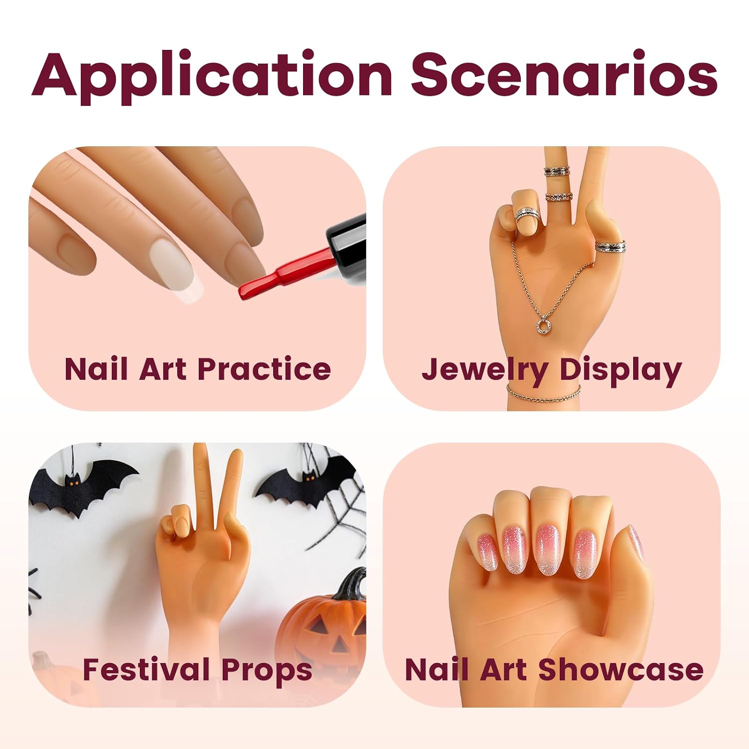 Nail Practice Hand with C-Clamp Bracket for Acrylic Nails, Flexible Bendable Fingers Mannequin Hand for Nail Art Training, Manicure Practice Tool for Beginners Right Hand