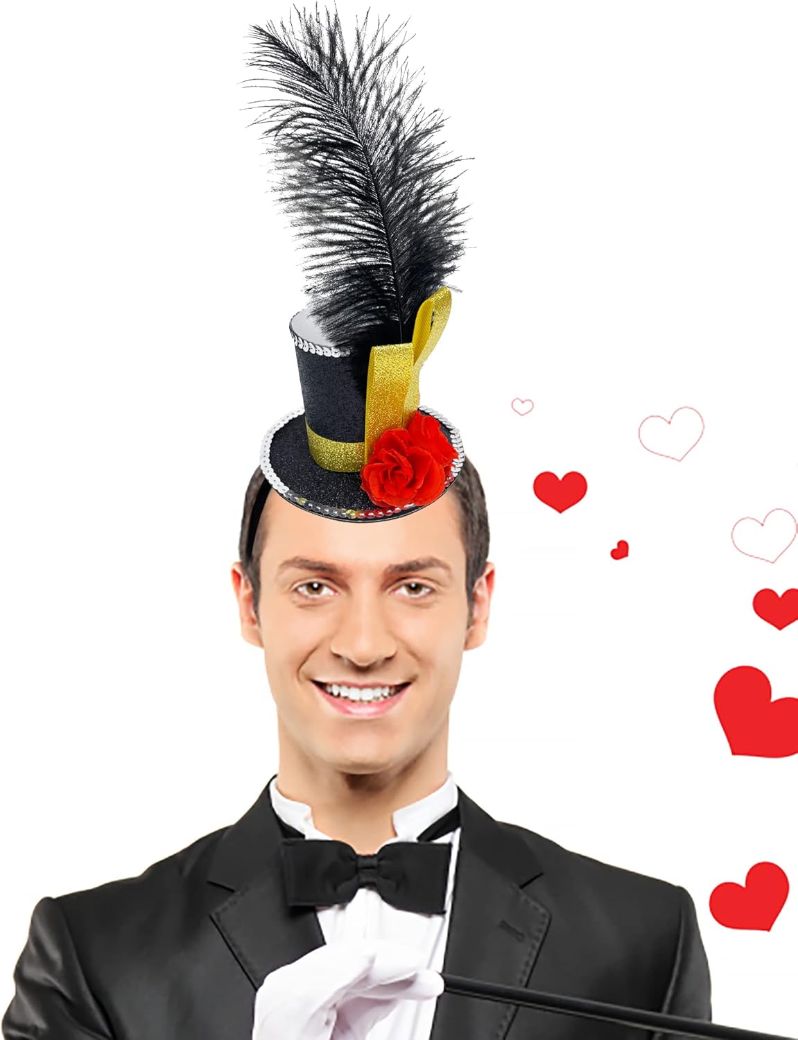 Black Mini Top Hat Headband Fascinator Ostrich Feather Top Hat for Ringmaster Circus Costume Accessories Party Derby Tea Party Halloween Carnival Mardi Gras Xmas - Image 6