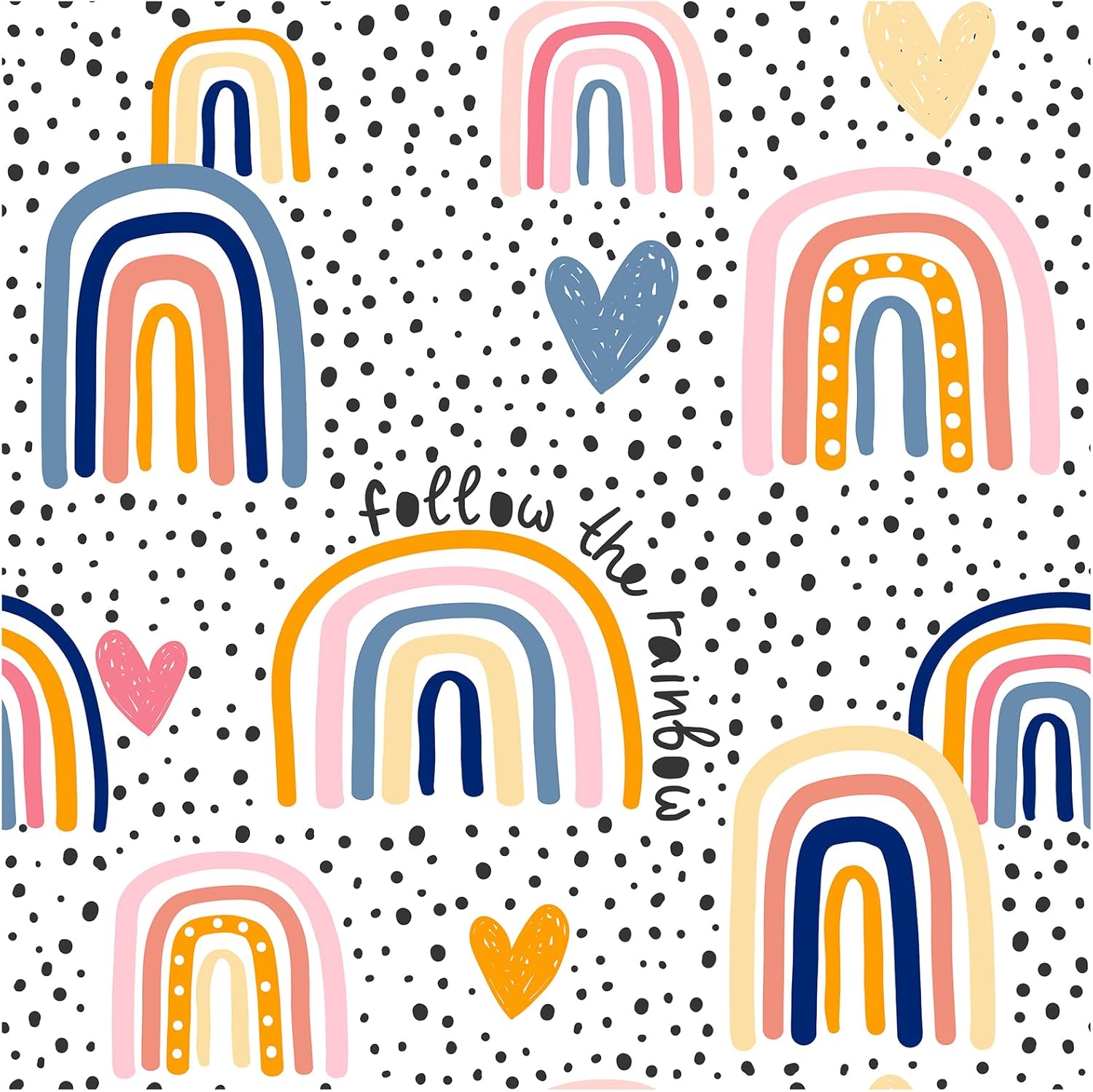 HAOKHOME Rainbow Peel and Stick Wallpaper Nursery Kids Room Wall Paper Removable Self Adhesive Cut Heart dots for Playroom Accent Wall 17.3in x 9.8ft