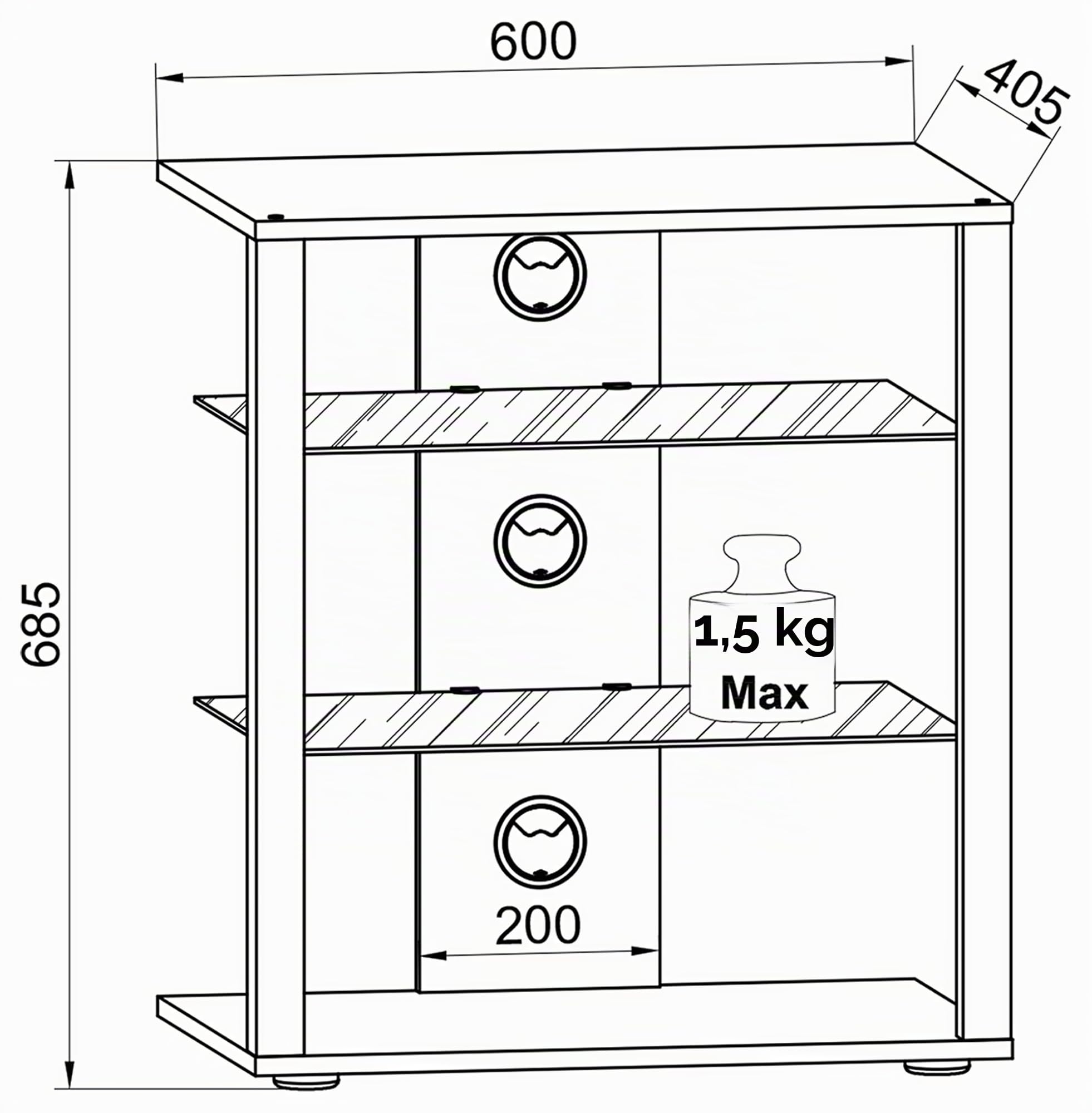 VCM HiFi-Möbel 60x41x70 cm 3 Fächer Fernsehschrank TV-Lowboard Regal