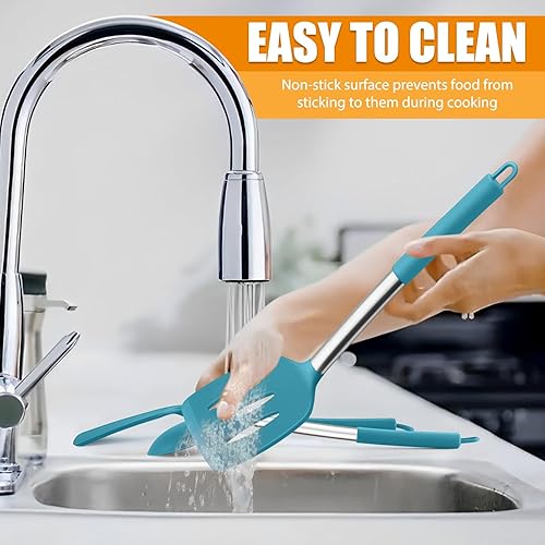 Miniatura 7 de E-far - Juego de 2 espátulas de silicona, espátulas sólidas y ranuradas para utensilios de cocina antiadherentes, utensilios de cocina de goma