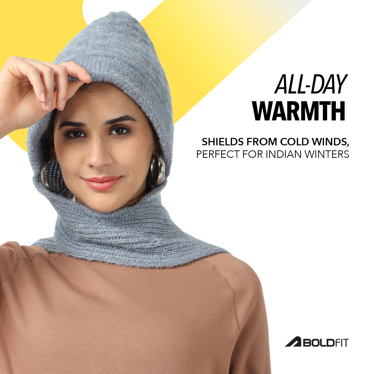 Boldfit Winter Cap for Women Woolen with Mufflers Ladies Knitted for Girls Cap, Stylish for Winter Wear Scarf - Grey 1