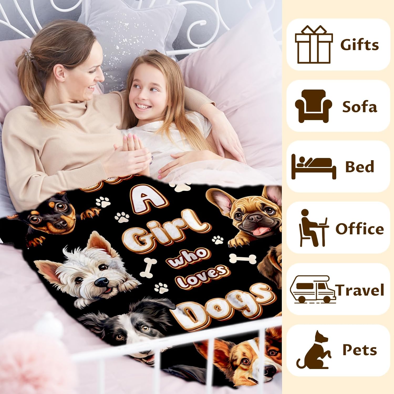 Dog Blanket for Girls Women, Throw Blanket Gift for Kids Daughter Birthday, 60x80 Inches Soft Cozy Custom Flannel Throw for Sofa Couch Bed Travel
