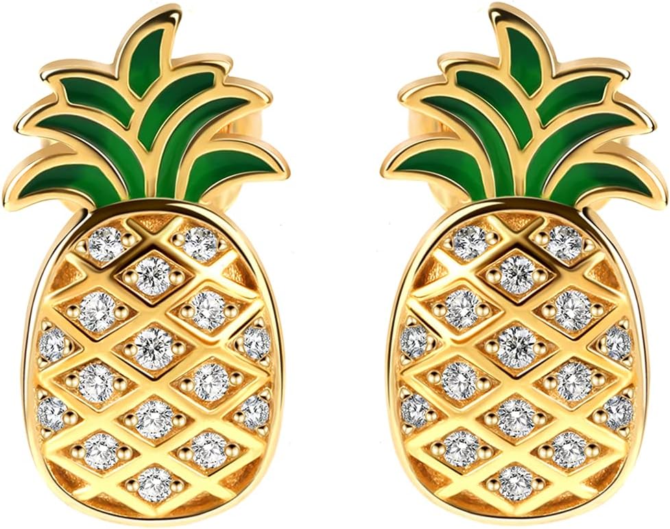 Pineapple Earrings 925 Sterling Silver Hypoallergenic Fruit Stud Earrings Jewelry Gifts for Women