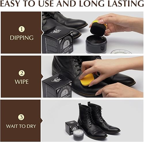 Miniatura 5 de SALTY FISH Esmalte de zapatos en crema de 3.2 onzas, kit de esmalte de zapatos lanolina con esponja de brillo de zapatos, condición impermeable,