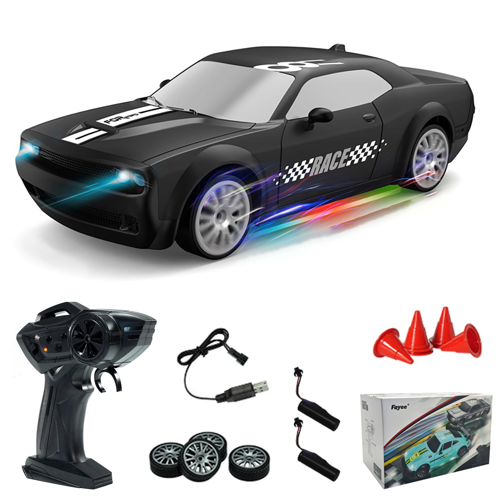 1:20 RC Drift Car, 2.4GHz High Speed 20KM/H Racing Car Vehicle, 4WD Drifting Tires Racing Sport Toy Cars with LED Lights, Electric Toy Car Vehicle Gifts for Kids Boys Girls