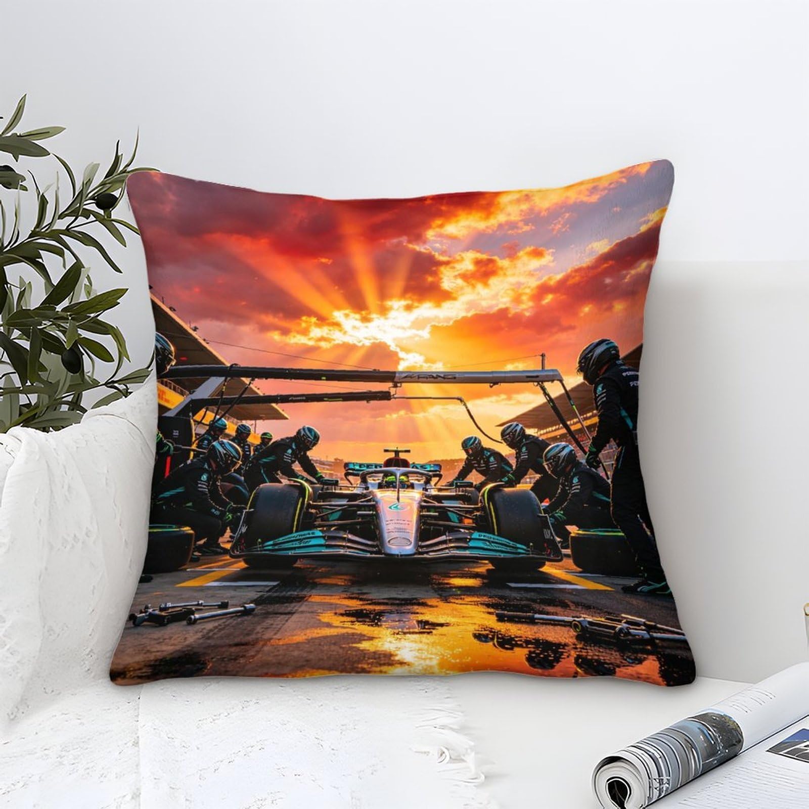 3U6C4M9K 50x50cm Mercedess Racing Cushion Covers, Microfiber Decorative Pit Stop Throw Pillow Covers for Sofa Couch Car Bedroom Home Decor
