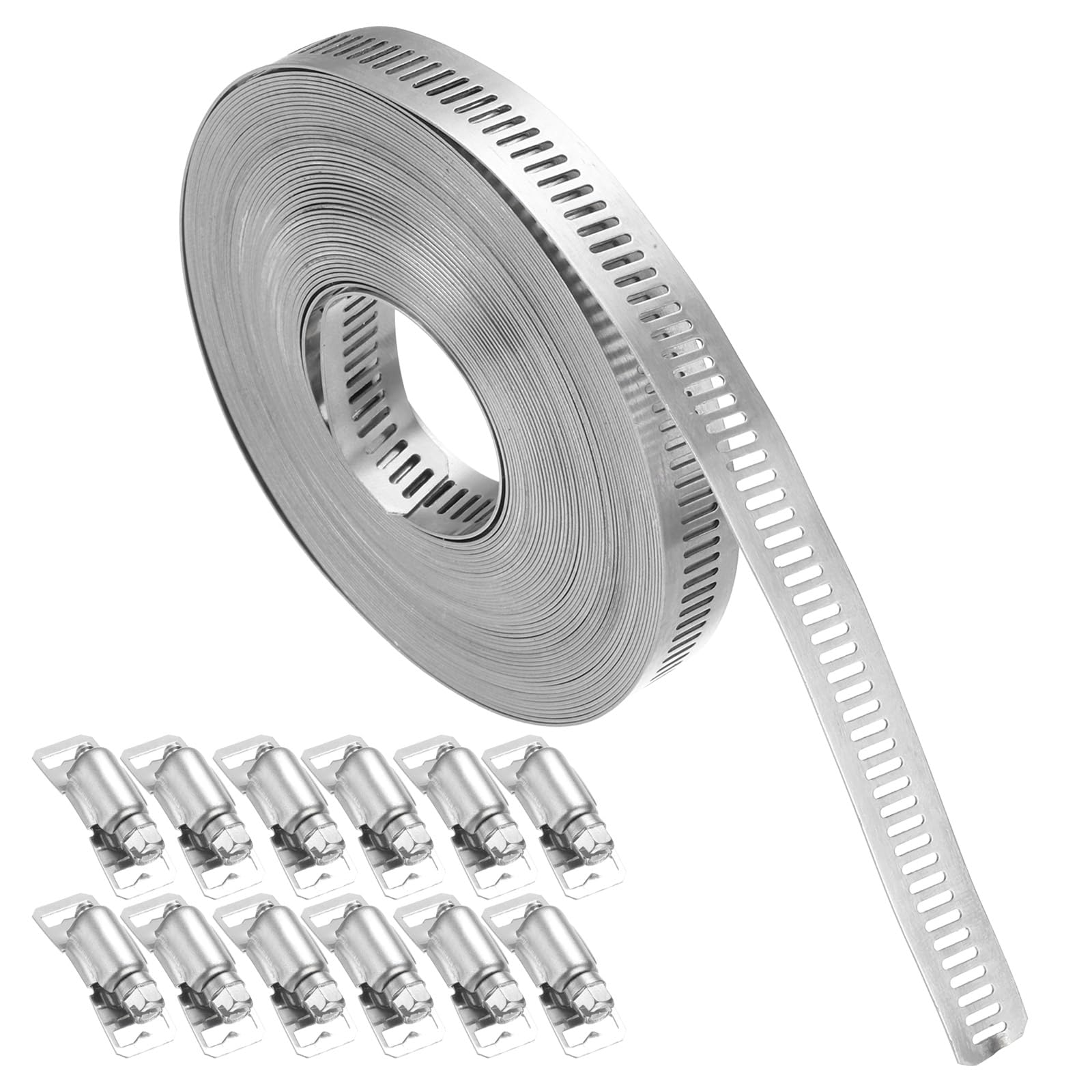 PATIKIL Hose Clamp, DIY 33 FT Stainless Steel Hose Clamps with 12 Fasteners, Adjustable Worm Gear for Plumbing Automotive