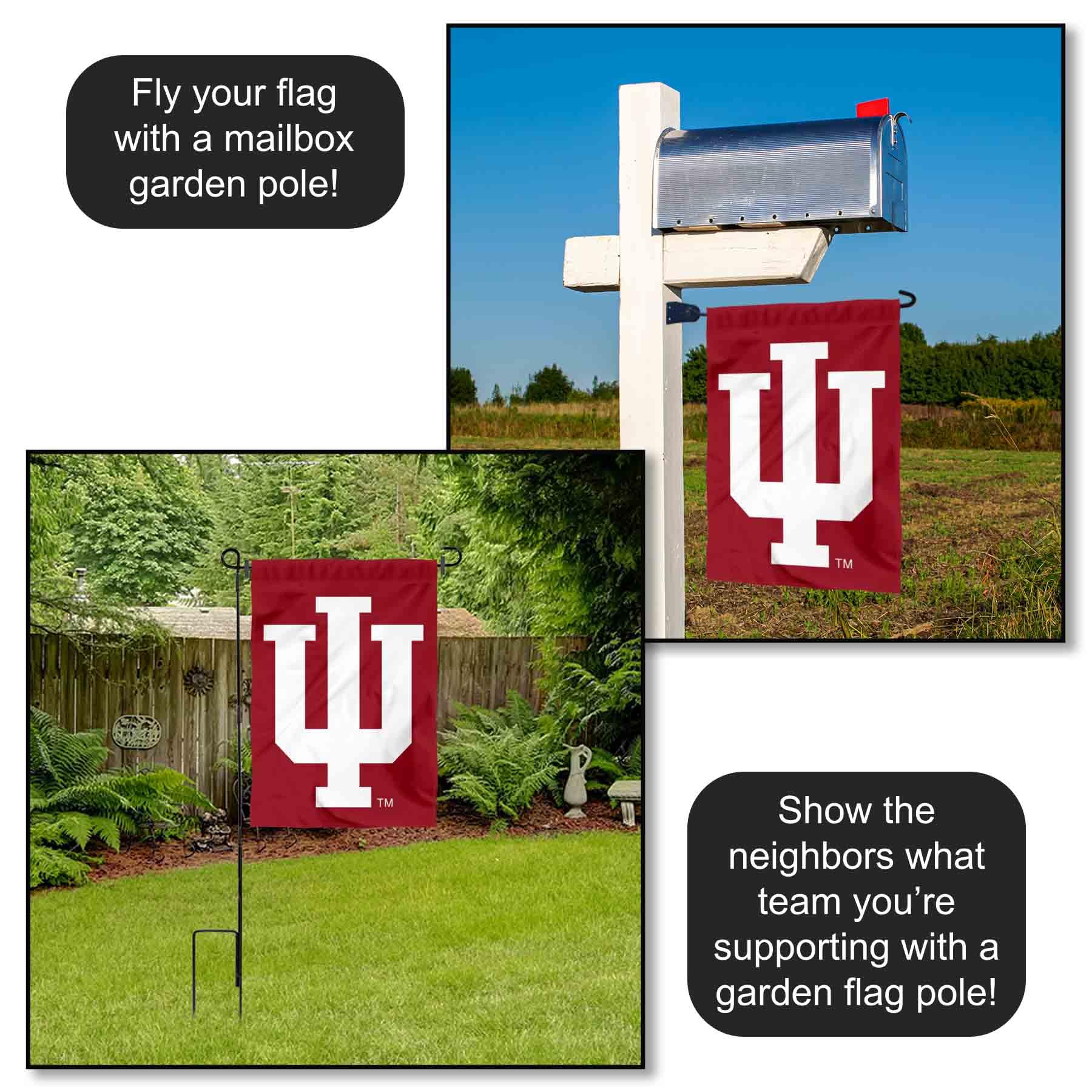 Indiana Hoosiers IU Logo Garden Flag With Pole Stand - 13x18 Inch Double Sided, Officially Licensed - View #4